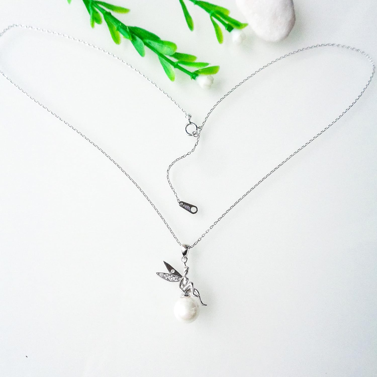 925 Sterling Silver Peanut Pearl Pendant Necklace Fashion Zirconia & White Gold Plated Jewelry Gifts for Women, 16"_WK99055 - Image 5