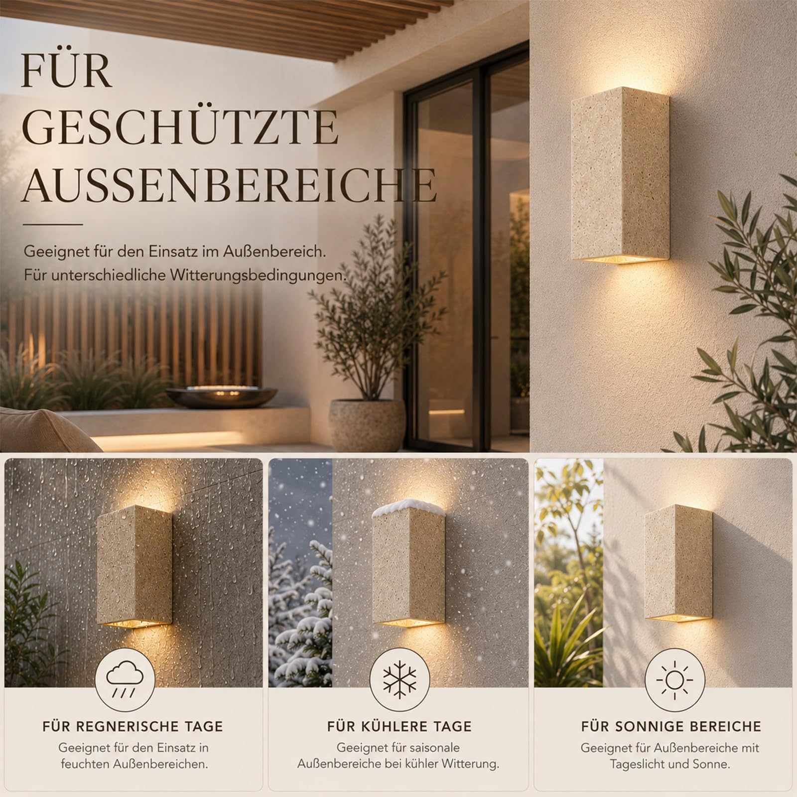 Pack 2 Apliques de pared travertino for exterior iluminación arriba y abajo | Lámpara de pared de piedra natural 3000K 9W LED Lámpara de pared de mármol impermeable for porche, jardín y pasillo(8x18cm)