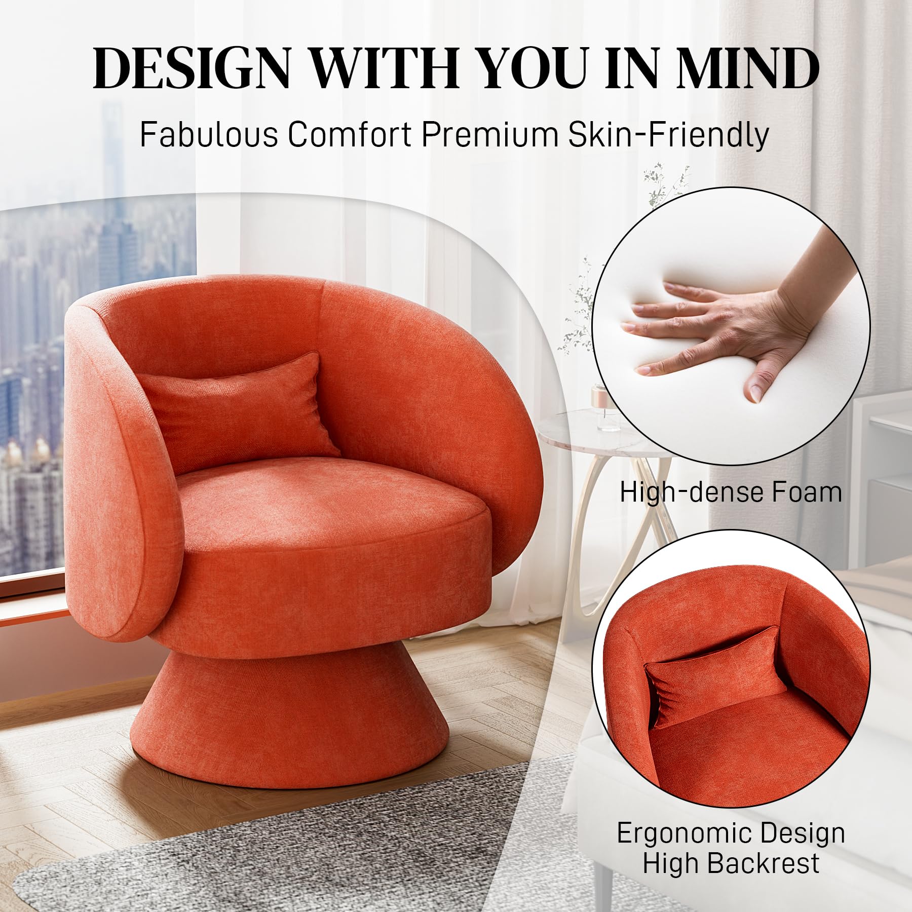 Accent Chair Set Of 2 Modern Swivel Barrel Chairs - 360 Degree Rotating ...