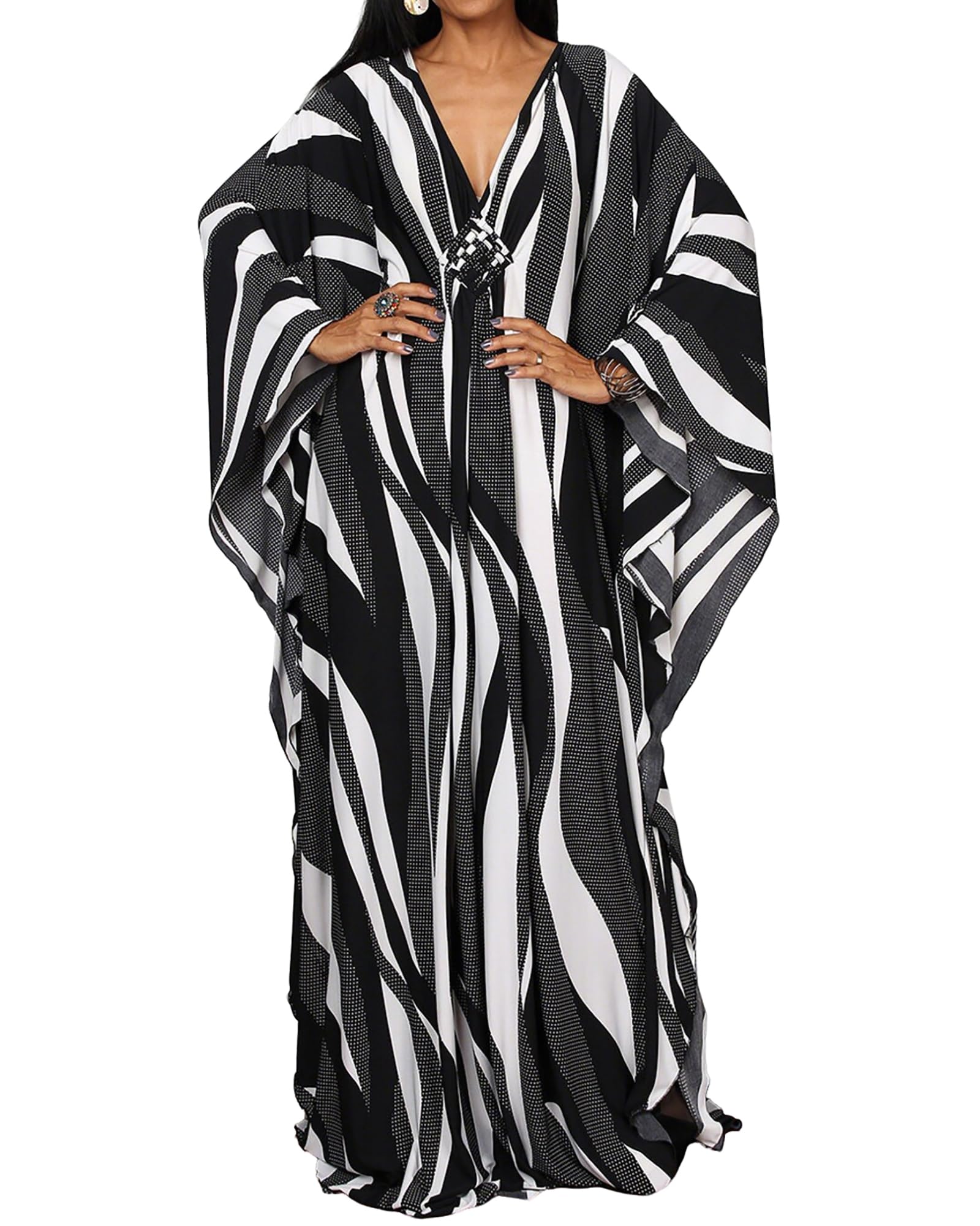 Women Ethnic Print Kaftan Beach Dress Plus Size Swimsuit Cover Up