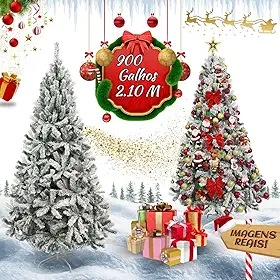 Árvore De Natal Pinheiro Nevada 2,10m 900 Galhos Premium Tradicional Grande Branca Cheia Neve Luxo Luvinco