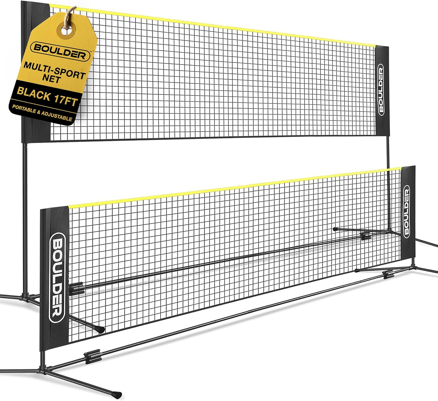 Boulder Portable Badminton Pickleball Net - Foldable/Extendable Poles for Multiple Sports Heights (UP to 5 ft) - Ideal for Tennis