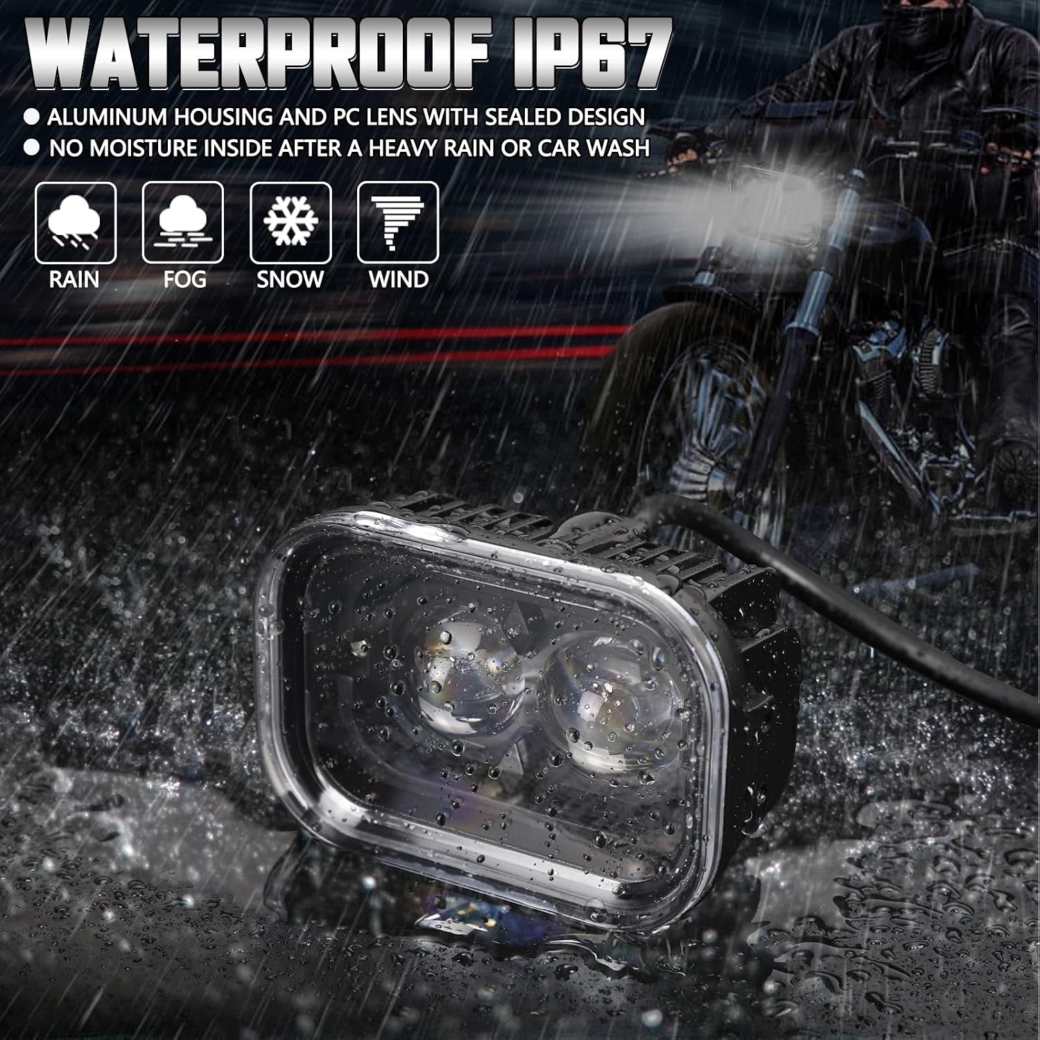 4 Inch Universal LED Motorcycle Headlight, Square Running Lights with DRL Halo Hi/Low Beam Driving Light Work Lights for Motorcycle, ATV and E-Bike (1 Pcs)