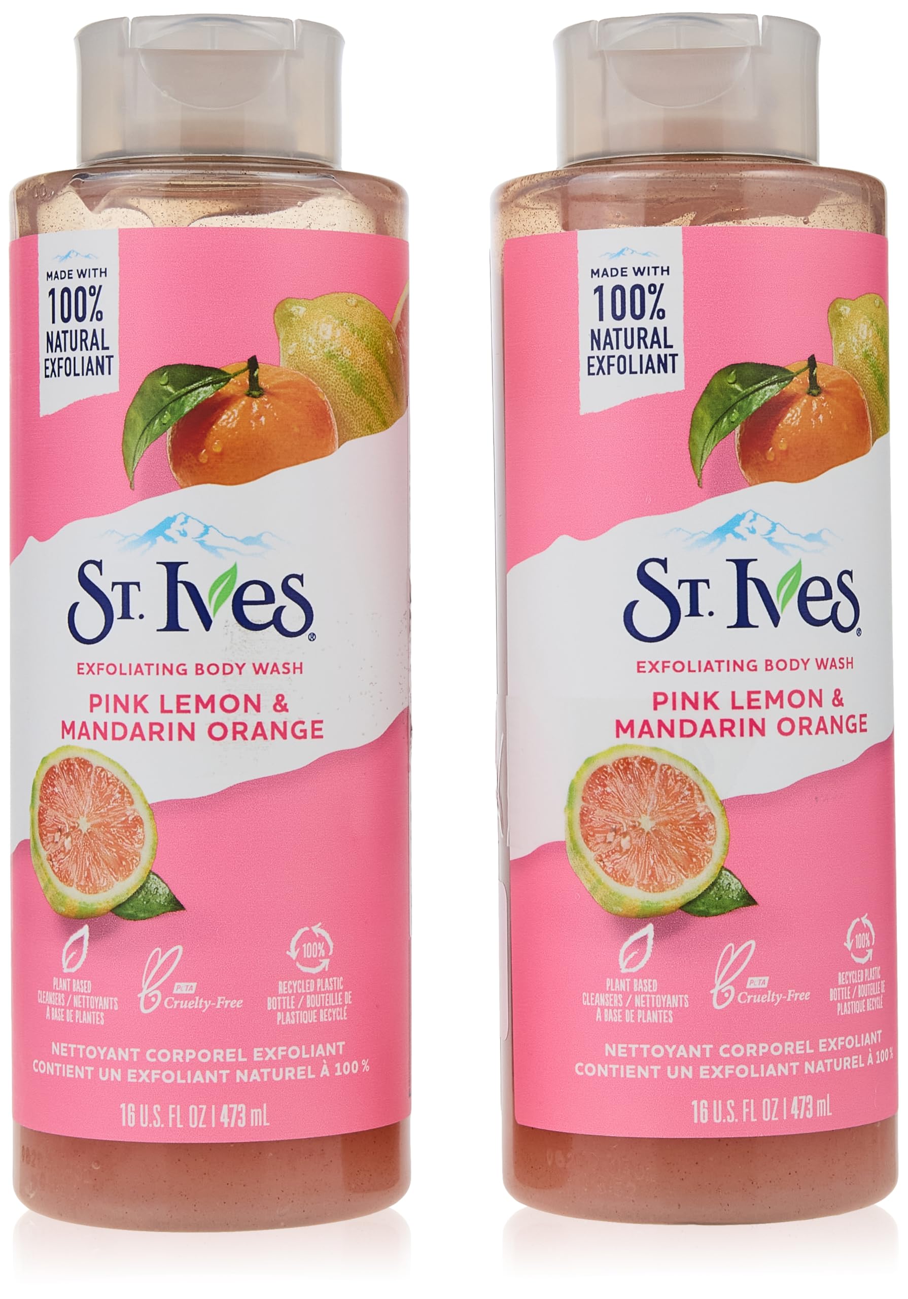 St. Ives Exfoliating Pink Lemon & Mandarin Orange Body Wash, 473ml, Buy 1 Get 1 (Pack of 2)| 100% Natural Exfoliants for Smooth & Clear Skin| Removes Impurities & Dirt| Dermatologically Tested| 473ml