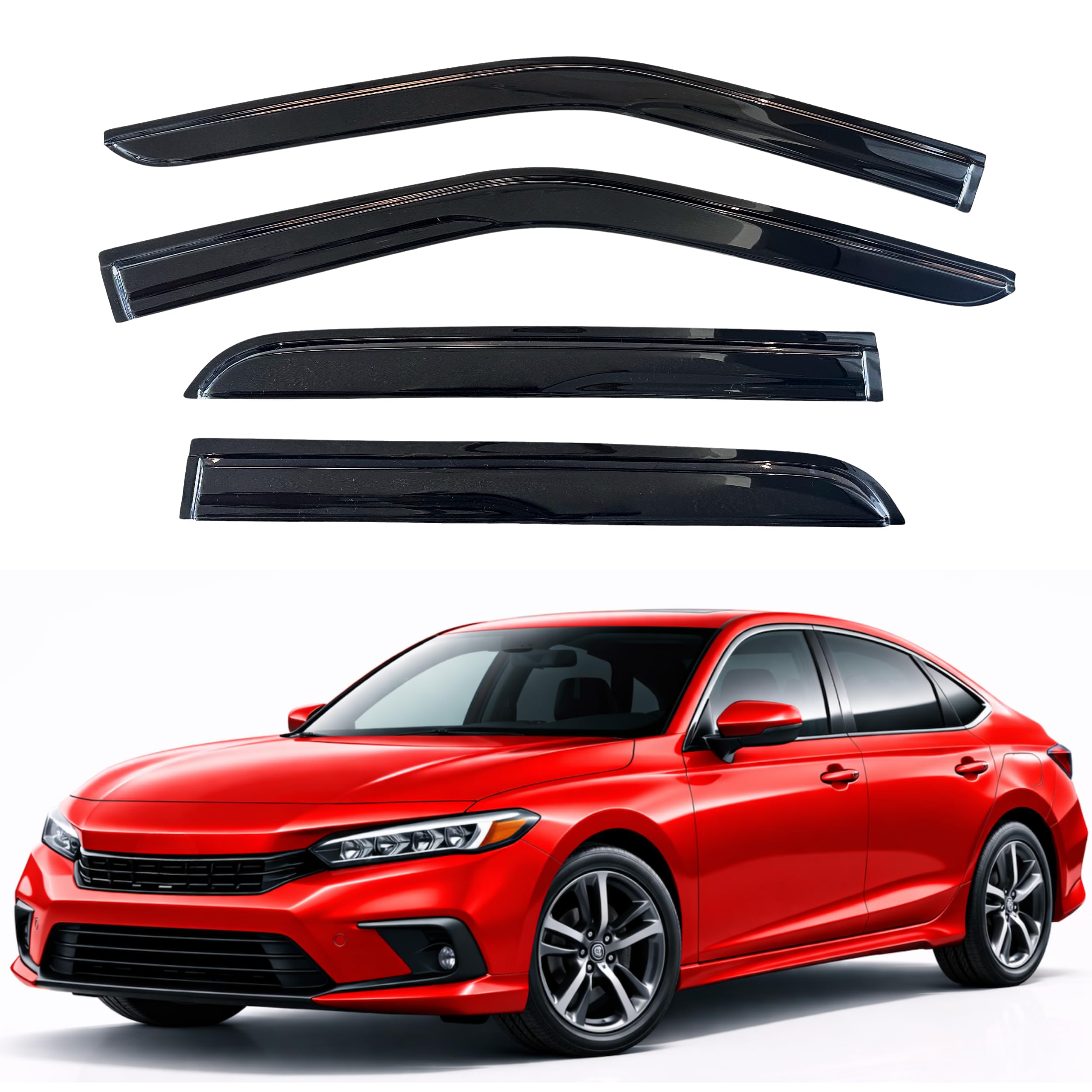 KPY Rain Guards Fit for 2022-2026 Honda Civic, Out-Channel Window Visors Vent Wind Deflectors 4PC, Car Accessories for 22-26 Civic