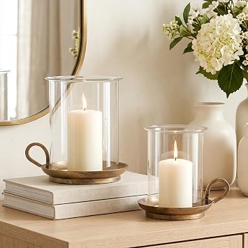 Pillar Candle Holder Set of 2, Vintage Hurricane Candle Holders