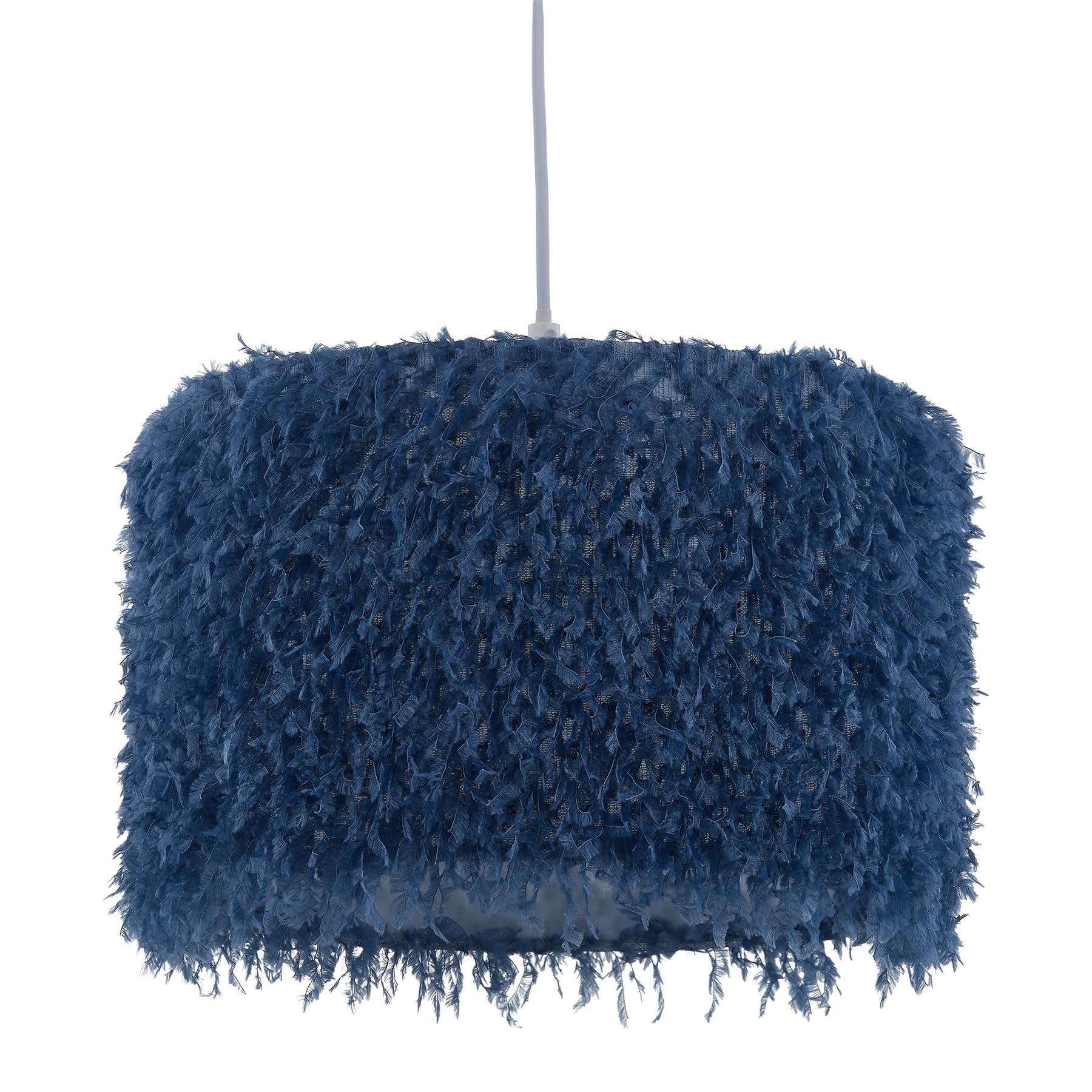 Firstchoicelighting Blue Modern Shaggy Easy Fit Pendant Shade, Fluffy Ceiling Lightshade Or Table Lampshade, Diameter 30Cm