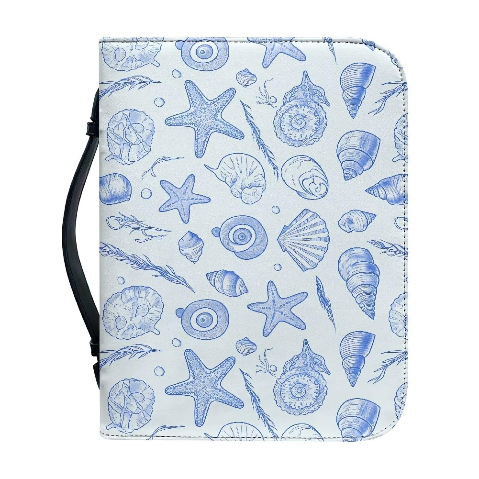 Kuiaobaty Ocean Starfish Print Bible Case Organizer, Cute Animal Shell Pattern Carrying Book Case Church Bag Bible Protective with Inside Pocket