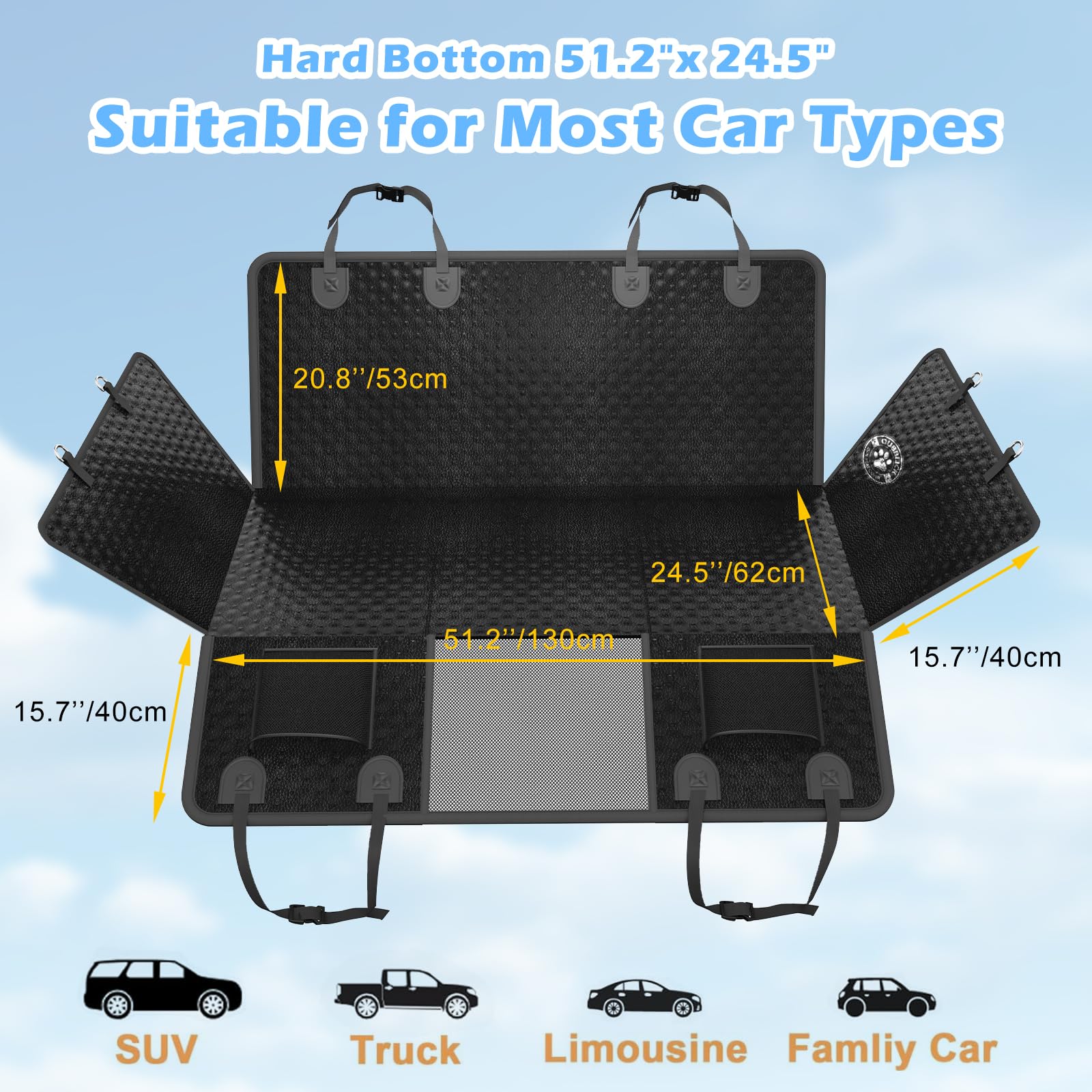 Dog Car Seat Cover for Back Seat,Upgraded PU Leather Dog Seat Cover with Hard Bottom Back Seat,Non-Slip Backseat Cover for Dogs with Mesh Window & Side Flap, Dog Hammock for Car, SUV, Small Trucks - image 5