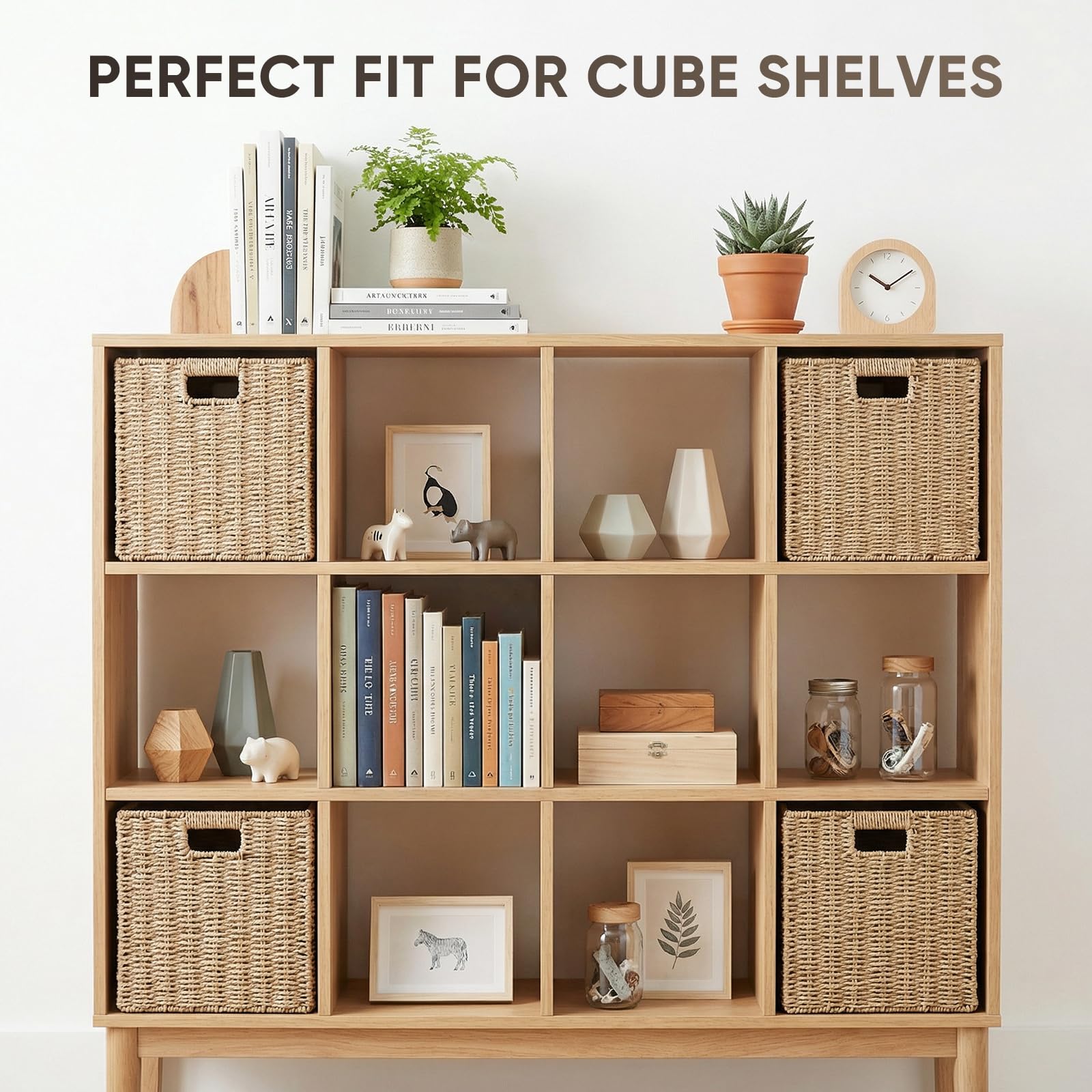 Kallax - Set di 4 cestini intrecciati, adatti per scaffali Kallax, 30 x 30 x 30 cm, colore: Naturale Kallax Expedit con manici, cestino intrecciato, per scaffali