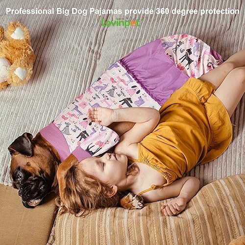 Miniatura 7 de LovinPet Mameluco de manga larga para perros grandes, camisa de algodón de cuello alto, antidesprendimiento, tejido elástico ligero, estampado de