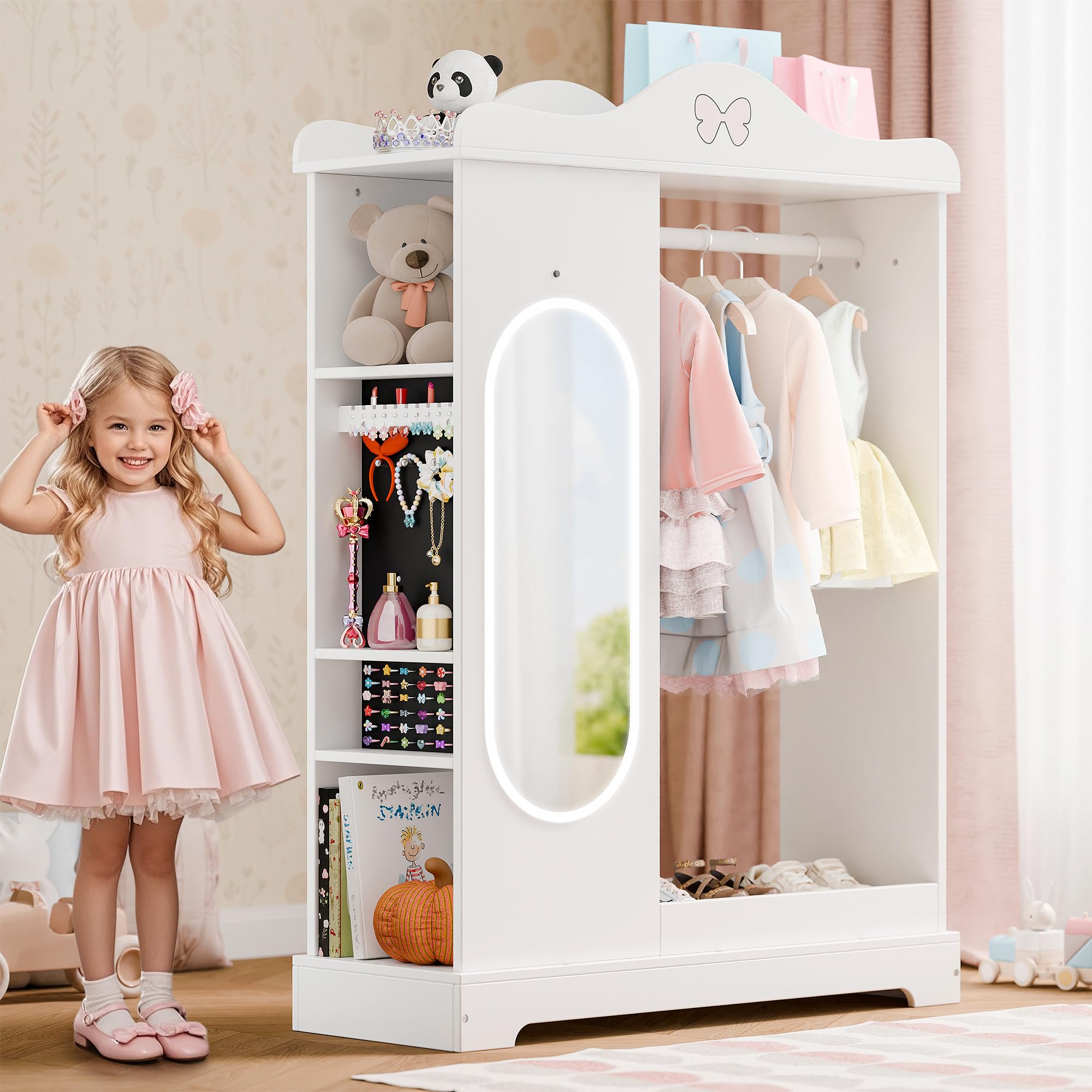 Amazon.com: Xilingol Kids Armoire with a Jewelry Cabinet, Princess Dress Up  Closet with Mirror, Kids Wardrobe Closet with Storage Shelves, Armoire  Costume Organizer for Bedroom, Kids Room, Girl (White) : Home &