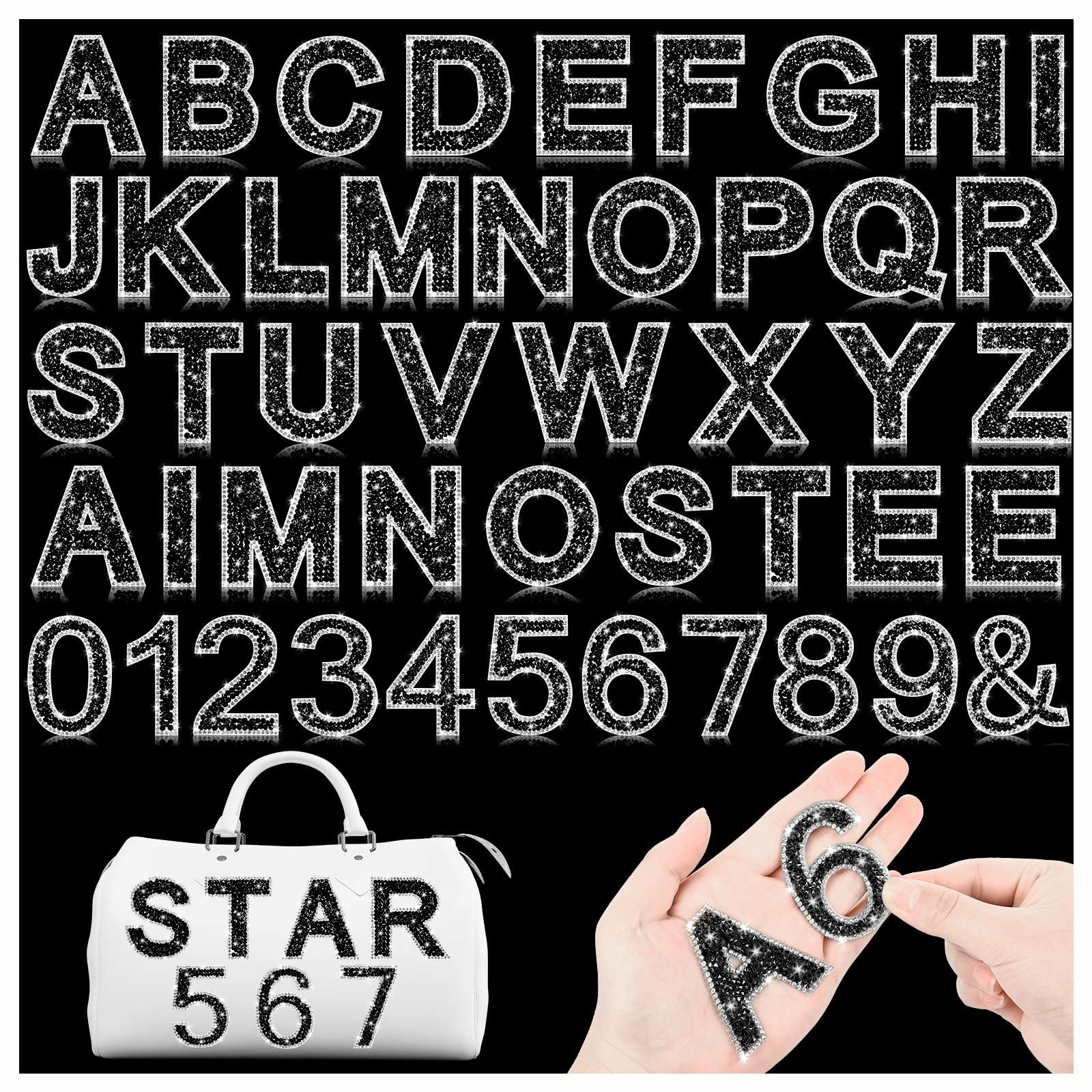 46 Pcs Rhinestone Letter Stickers Bling Number Iron on Letter Patches Crystal Self Adhesive Rhinestones Word Sticker for Art Crafts Clothing DIY Decors（Black）