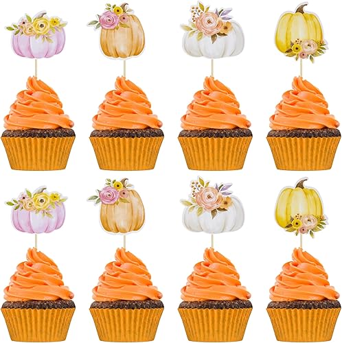 Gyufise 36 decoraciones de calabaza para cupcakes de otoño, baby shower, decoración floral para pastel de calabaza para Acción de Gracias, otoño,