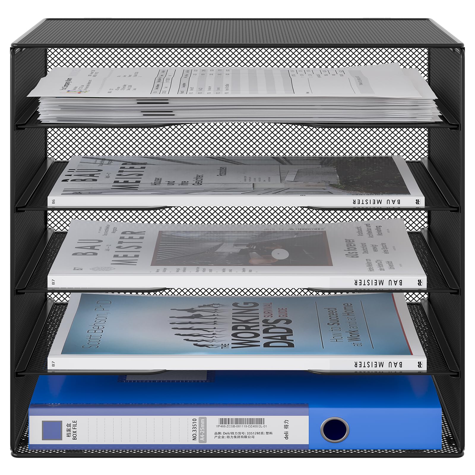 EasyPAG 5 Niveles Metal Malla A4 Bandeja Archivador Organizador Oficina Soporte Documentos Clasificador Papeles Almacenamiento Escritorio Estante Folios,Negro