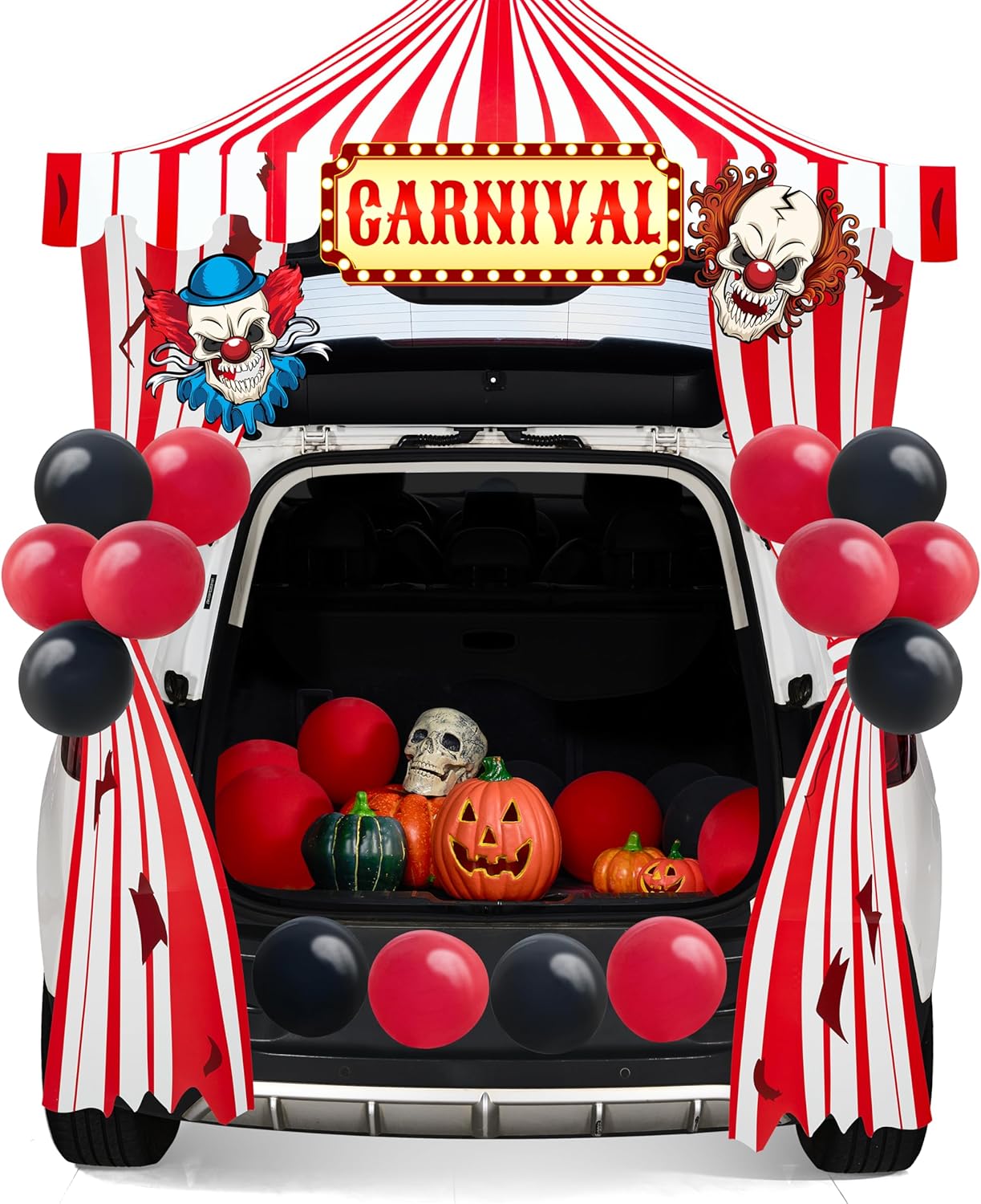 JOYIN Trunk Or Treat Car Decor Kit for SUV Halloween Decorations Outdoor Circus Carnival Clown Design, LED Lights Boards Stickers for Haunted House Door Archway Entryway