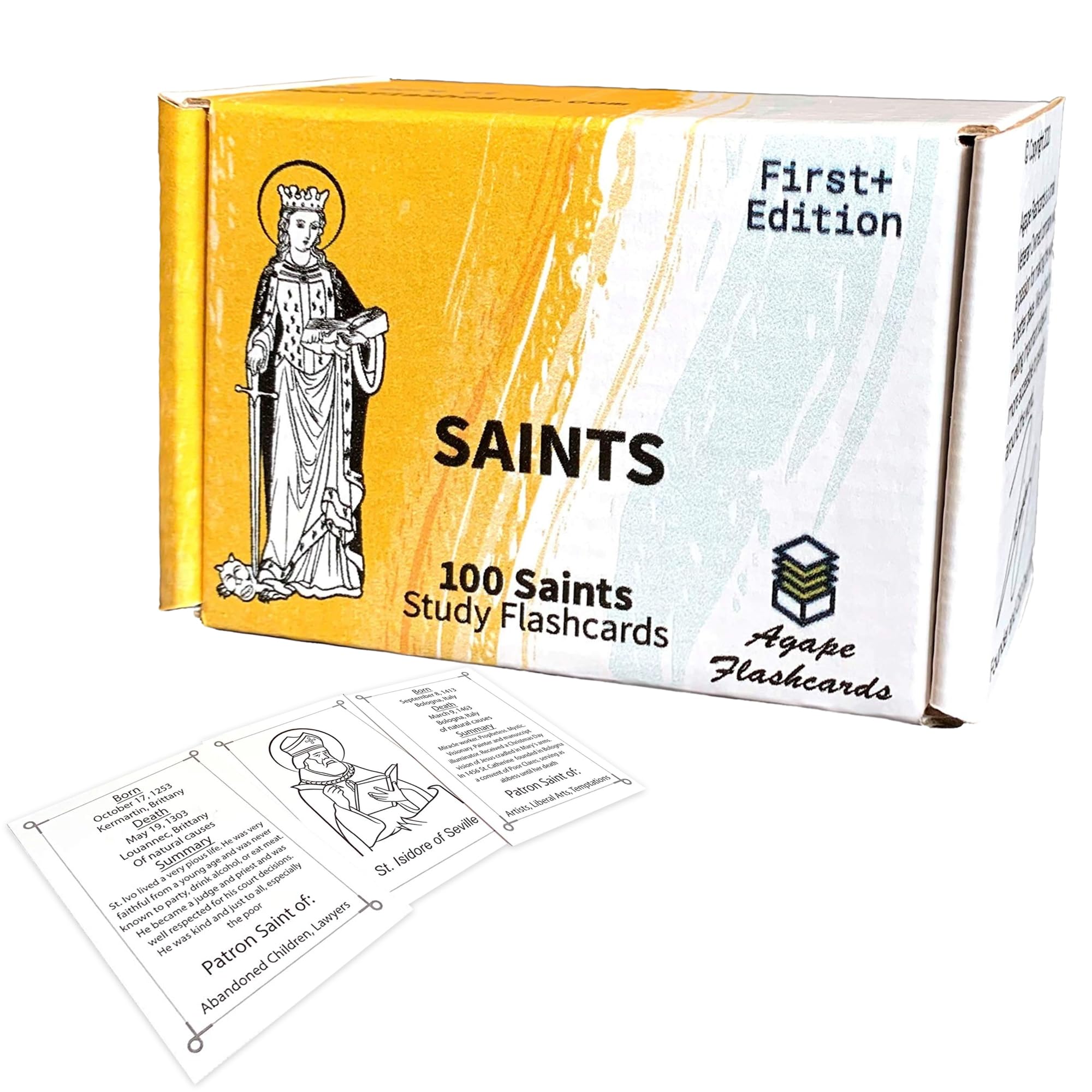 Agape Flashcards- Saints Study Flashcards: 100 of The Most Interesting and Inspiring Patron Saints | Pack of 100 Study Flashcards | Perfect for Learning Saints History and Lives | Made in USA