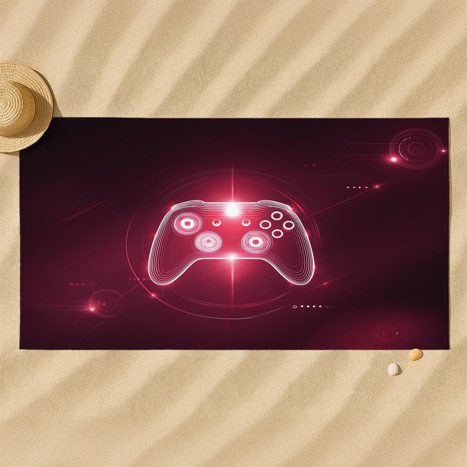 Générique Drap de Plage Anti Sable Sechage Rapide 180 cm x 160 cm Tech Futuriste Serviette de Plage Microfibre Cool Cyber Jeux Gaming Manette Punk Absorbante Super Couverture de Plage