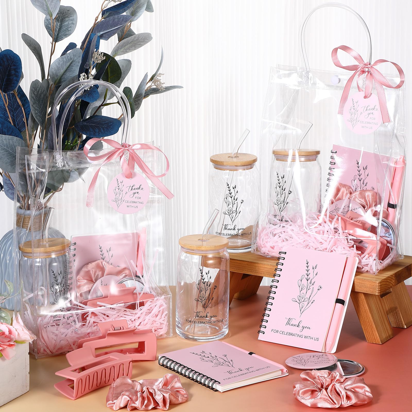 Zeyune 6 juegos de premios para baby shower para juegos, bodas, despedidas de soltera, regalos de fiesta de bebé, incluyendo cuadernos de cristal, bolígrafo, espejo, horquillas, bandas para el pelo