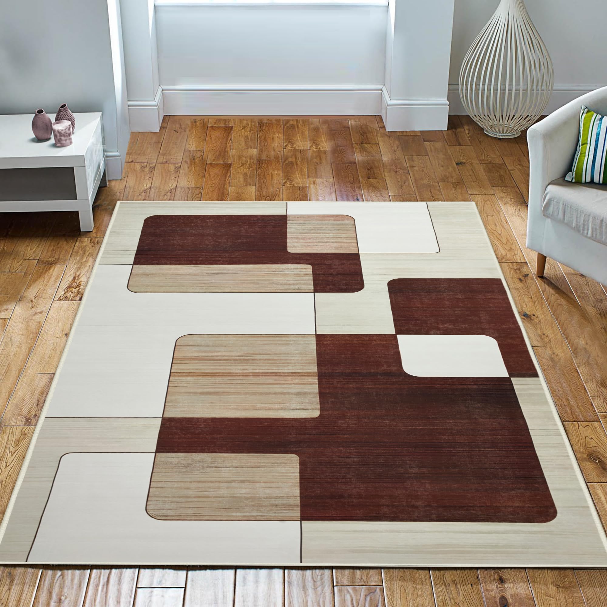 Imperial Rooms Area Rugs Living Room Large 160x230 Cm - Brown and Beige Rugs for Bedroom Geometric Pattern Non Shedding Modern Floor Carpet Super Soft Large Rug Easy to Clean (Viva) — image 1