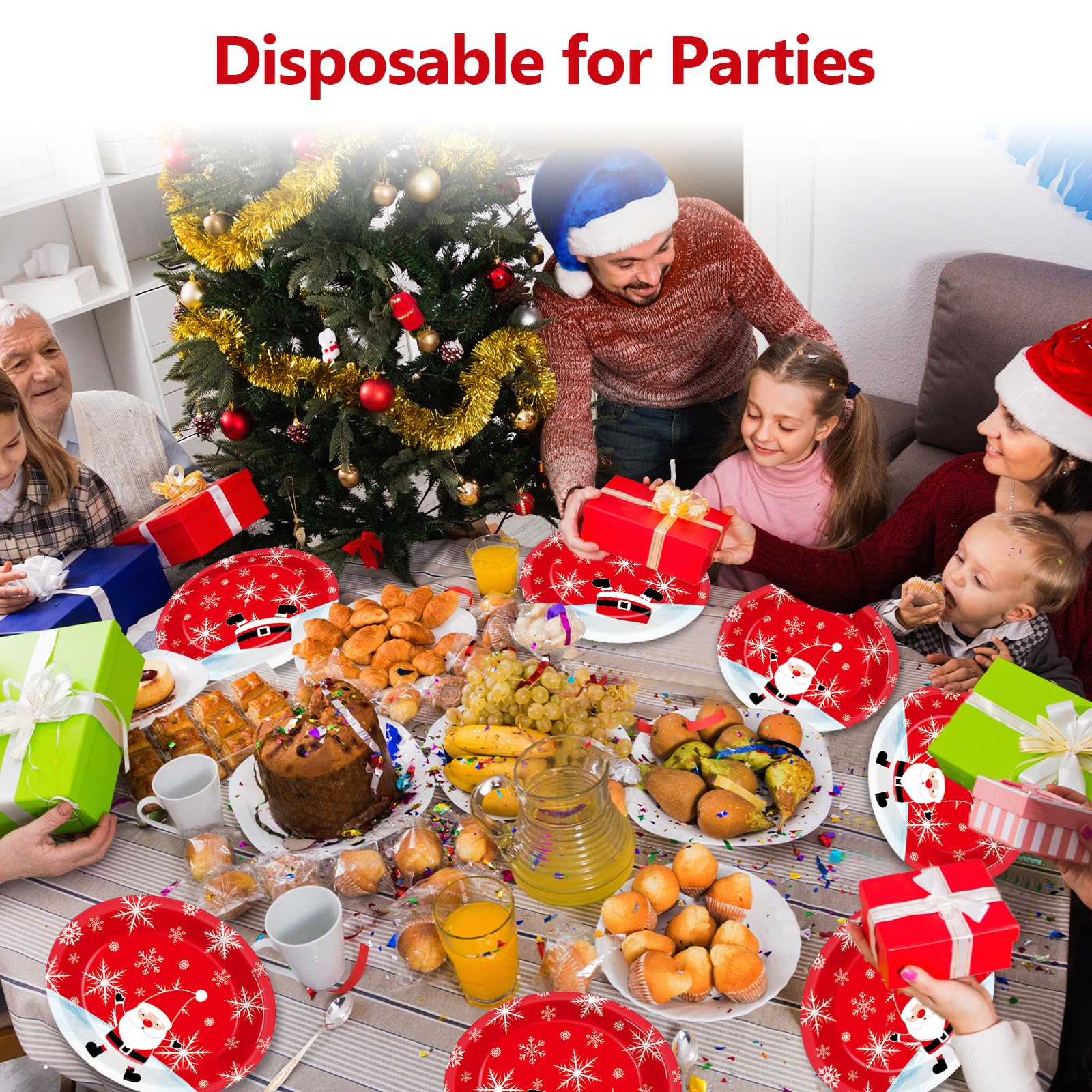 Qyeahkj 50 platos de papel ovalados de Navidad, desechables, resistentes, para Navidad, invierno, copos de nieve, suministros de decoración para fiestas de Navidad, cenas, barbacoas, reuniones,