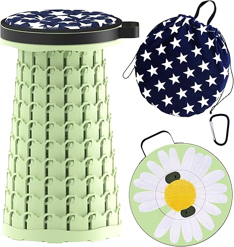 ALEVMOOM Taburete plegable telescópico mejorado con cojín, taburete plegable con impresión, asiento plegable retráctil portátil, carga máxima de 600