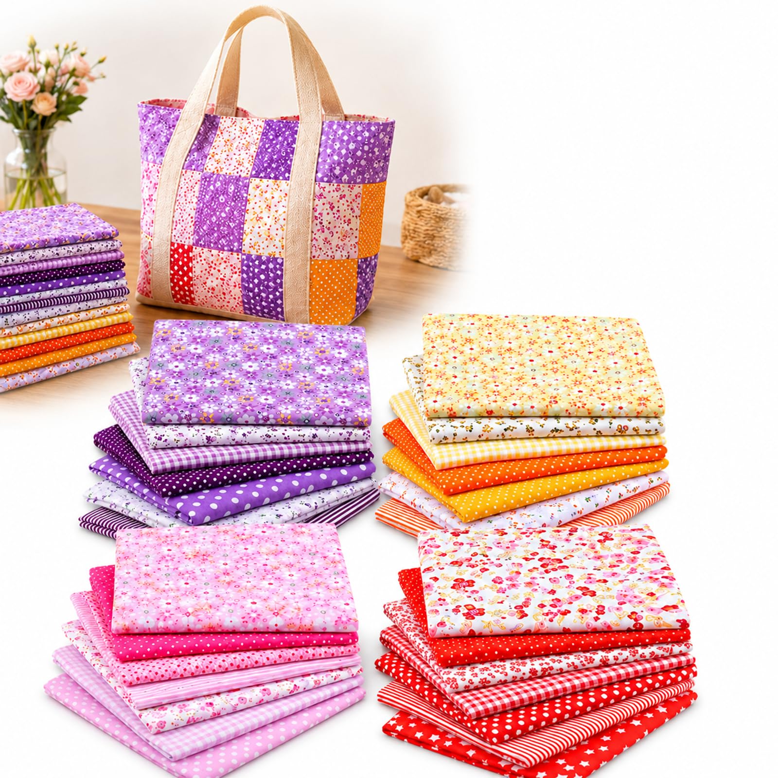 28 Precut Cotton Fabric Squares 25x25cm