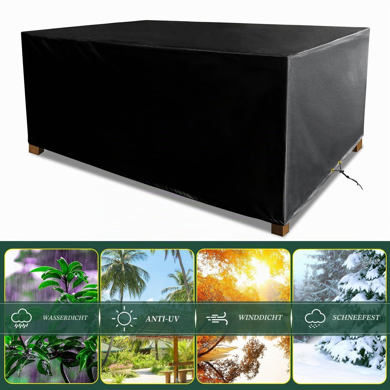 Gartenmöbel Abdeckung Wasserdicht, 300 x 250 x 90cm, Abdeckplane für Gartentische, Terrassenmöbel, Schutzhülle für Tische Und Stühle, Sofas, Rattanmöbel, 420d Oxford-Gewebe
