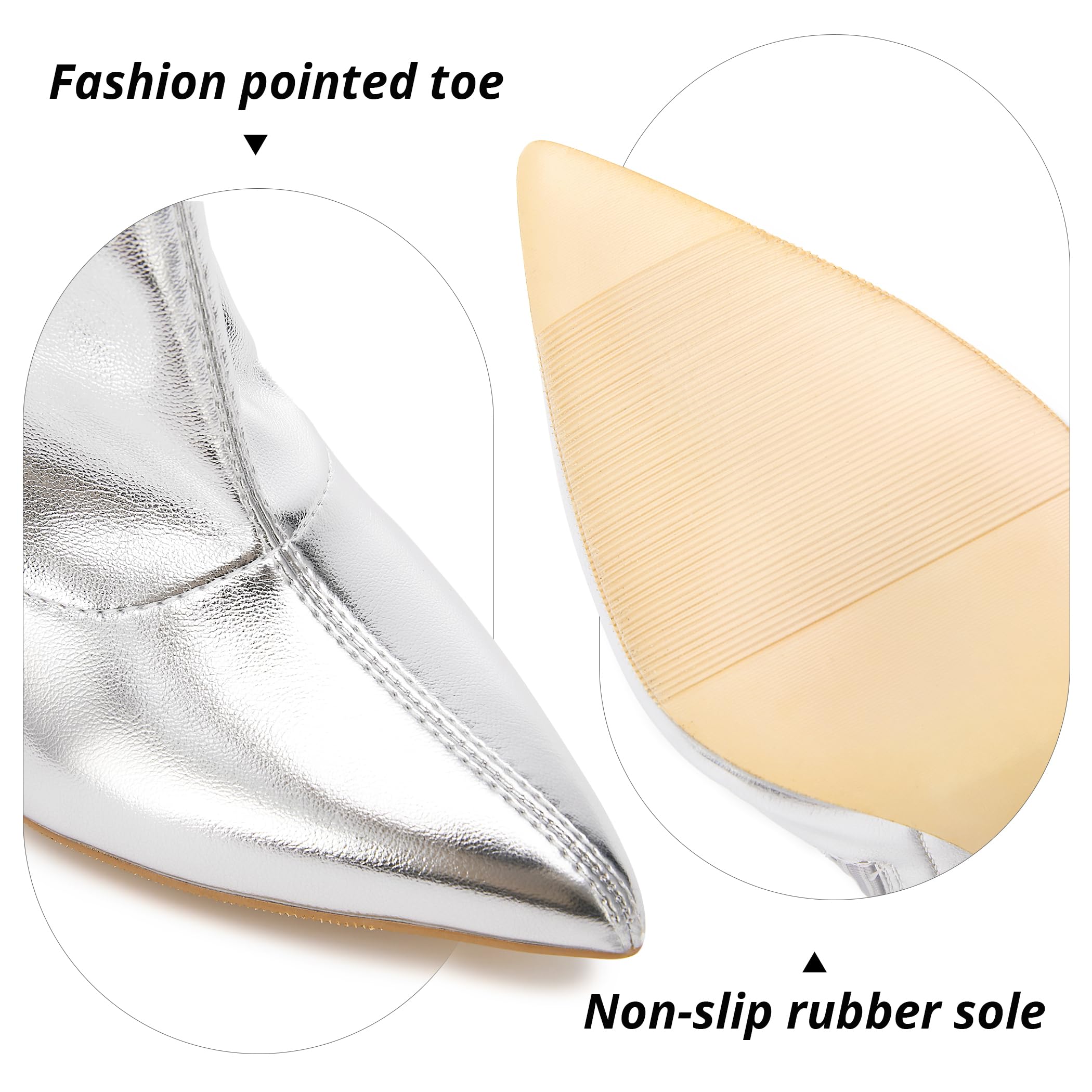 Damen Gogo-Stiefel mit spitzem Zehenbereich, klobiger Absatz, silber, 40 EU