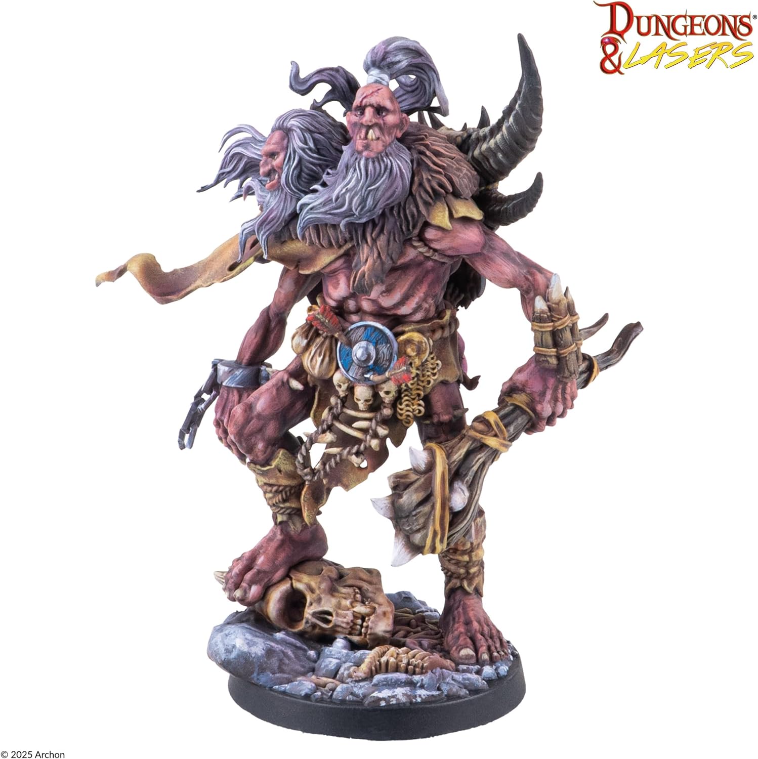 Dungeons & Lasers Gervase The Ettin Large DND Miniature - 4.1" Tall (105mm) on 50mm Scenic Base - 5E Compatible - Assembly and Painting Required - for 14 Years +