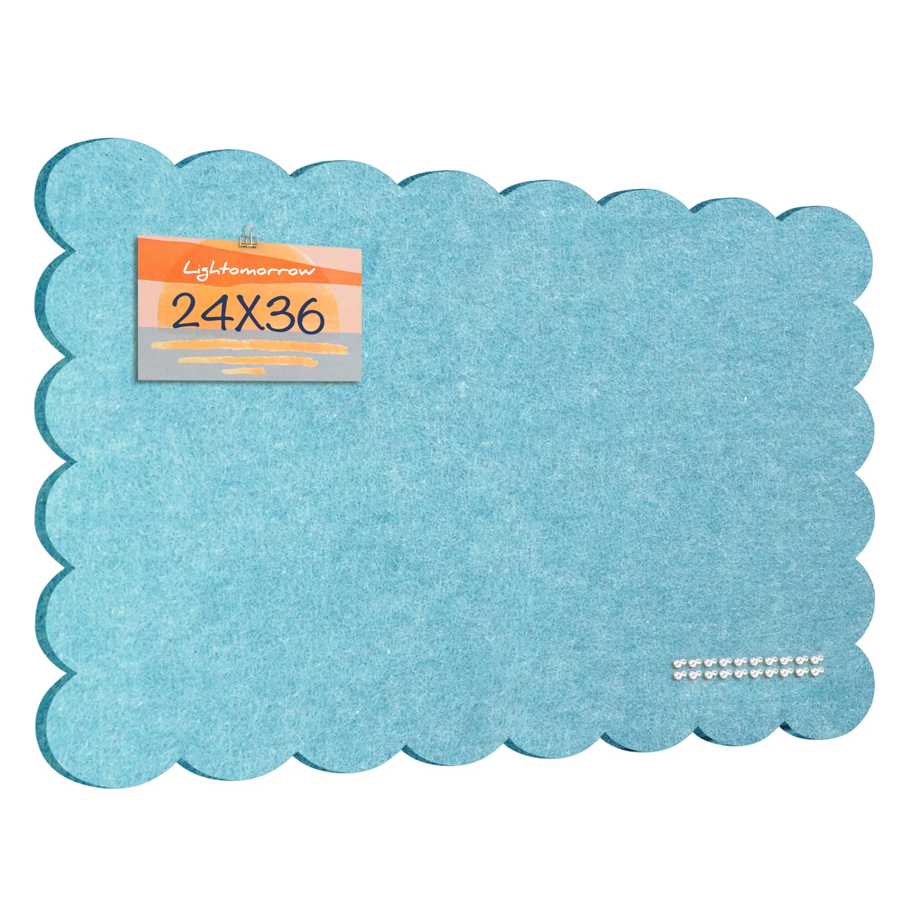 Scalloped Bulletin Board, 36 x 24 Inches Felt Pin Board - Decorative Cork Alternative for Wall, 3' x 2' Foldable Picture Self-Adhesive Vision Prayer Board with 20 Pushpins - Turqoise Blue
