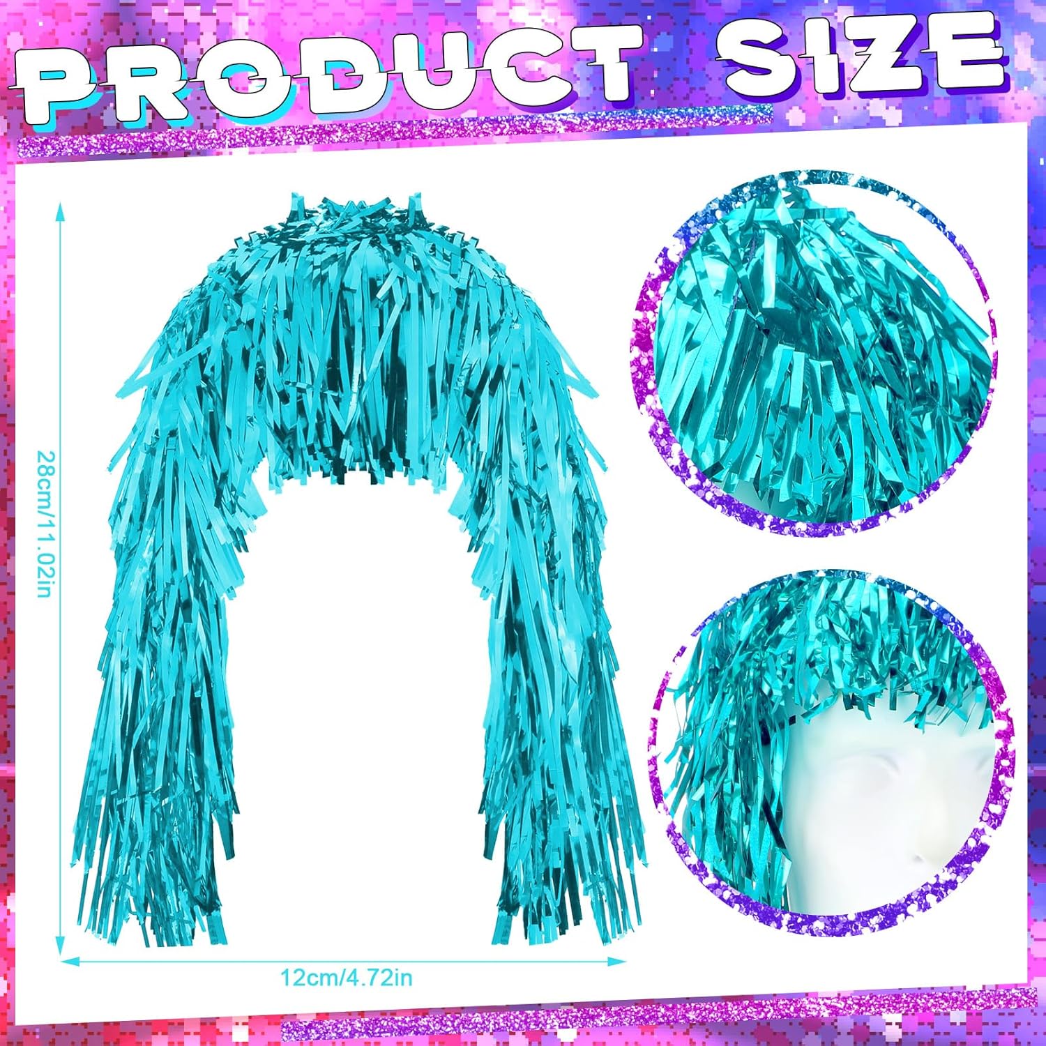 Geyoga 24 Pcs Foil Tinsel Wigs Fancy Dress Metallic Shiny Wig 80s Photo Booth Props Disco Women Cosplay Supplies (Classic)