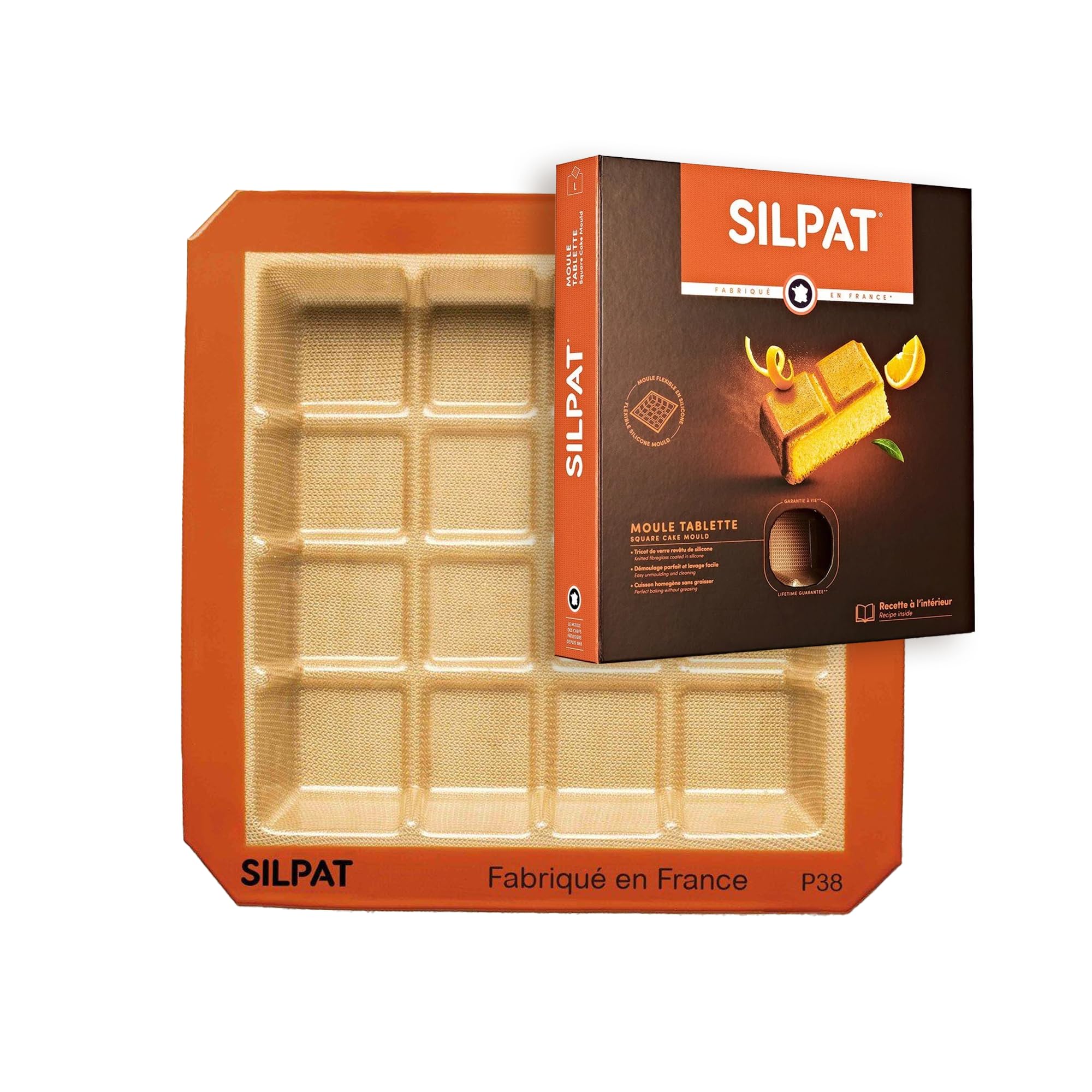 Silpat Moule Tablette Carré – Brownie, Gateau, Pain, Chocolat - 16 Portions - Plat Cuisson Four Silicone Antiadhésif - Accessoire Cuisine, Patisserie - Haute Qualité, Résistant - Démoulage Facile