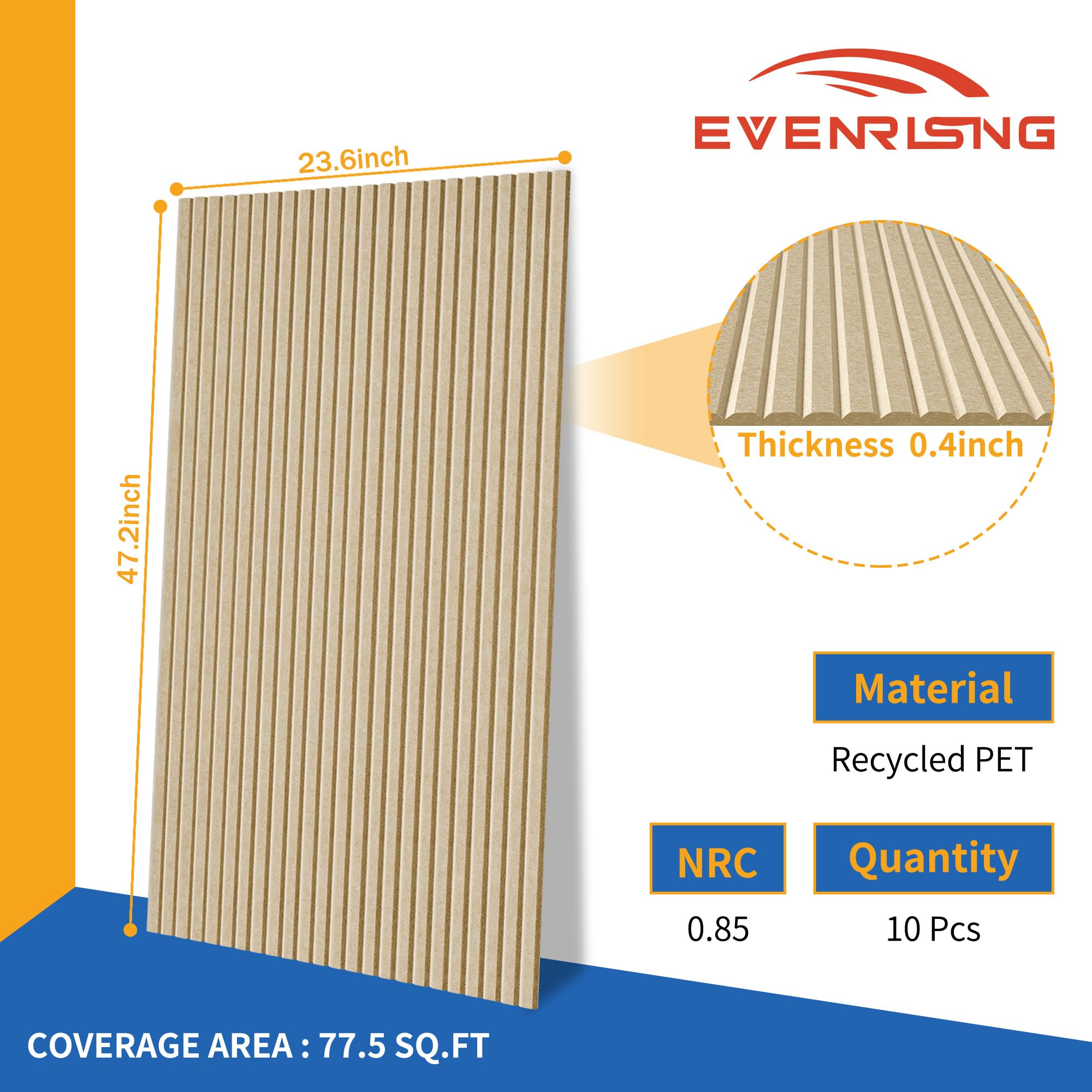 10 Pack Acoustic Panels,47.2x23.6x0.4 inch Acoustic Wall Panels,Large Soundproof Panels,Self-Adhesive Sound Proof Panels for Walls,Acoustic Treatment for Recording Studio&Office,Camel