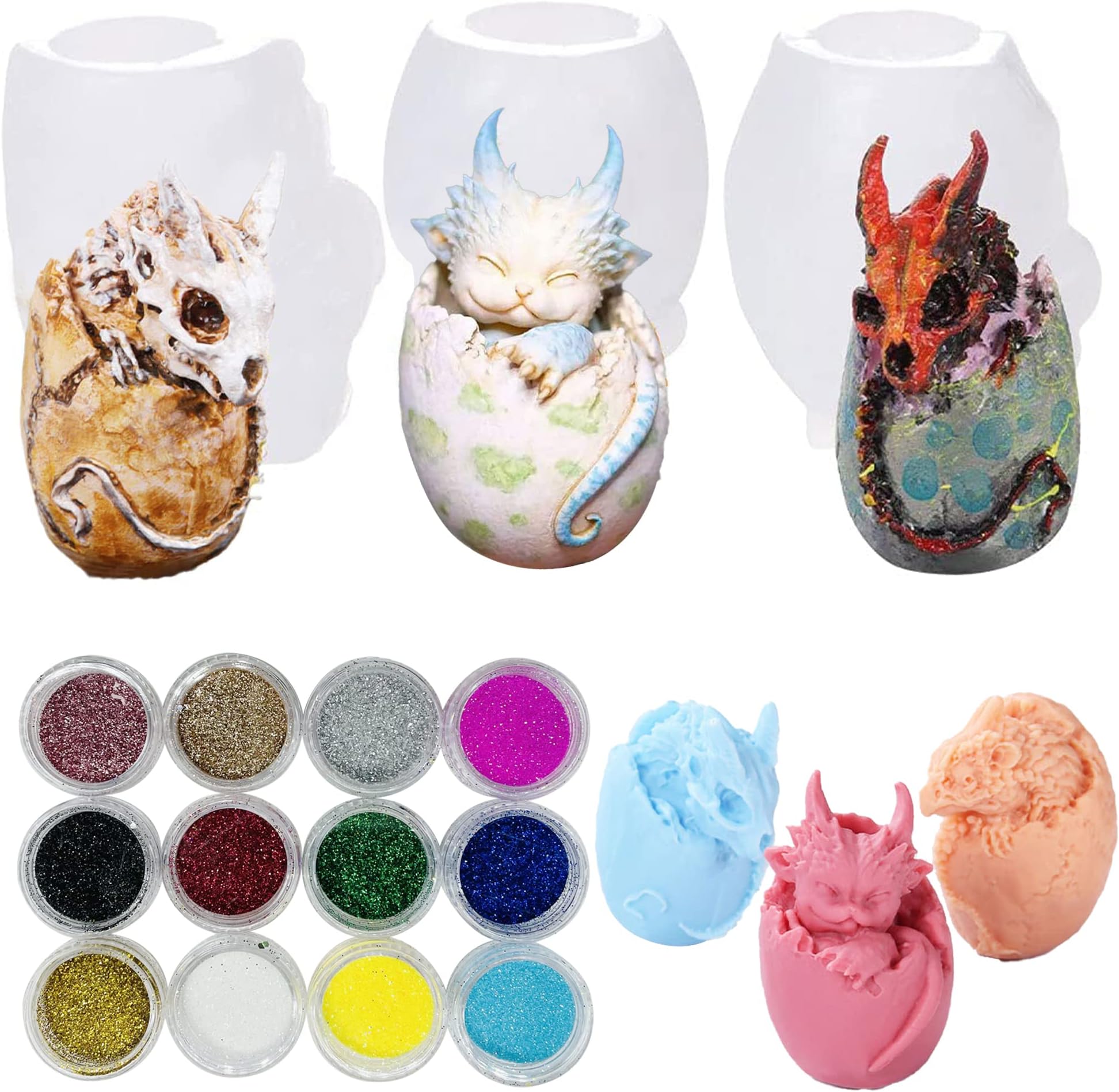 Cayway 3 PCS Small Dragon Egg Silicone Mould for Resin, Dragon Egg Epoxy Silicone Moulds Jewelry Casting Mould for Resin Craft DIY, Keychain, Home Decoration