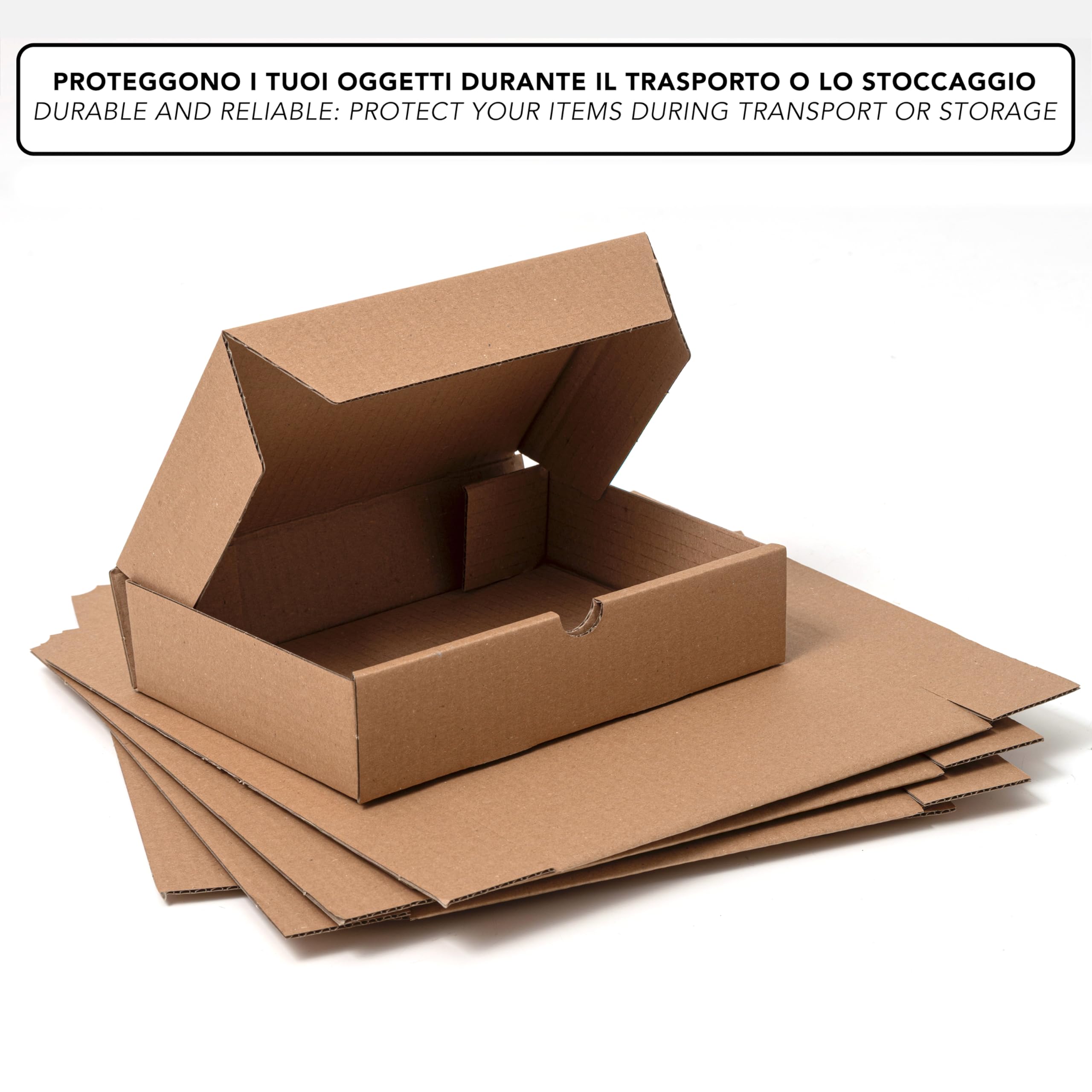 IPEA Cajas de Cartón 21 x 15 x 5 cm para Envíos, Comercio Electrónico, Regalos - 10 PIEZAS - Made in Italy - Cajas Cuadradas Planas Multiusos para Embalar Objetos, Eventos, Fiestas - Caja