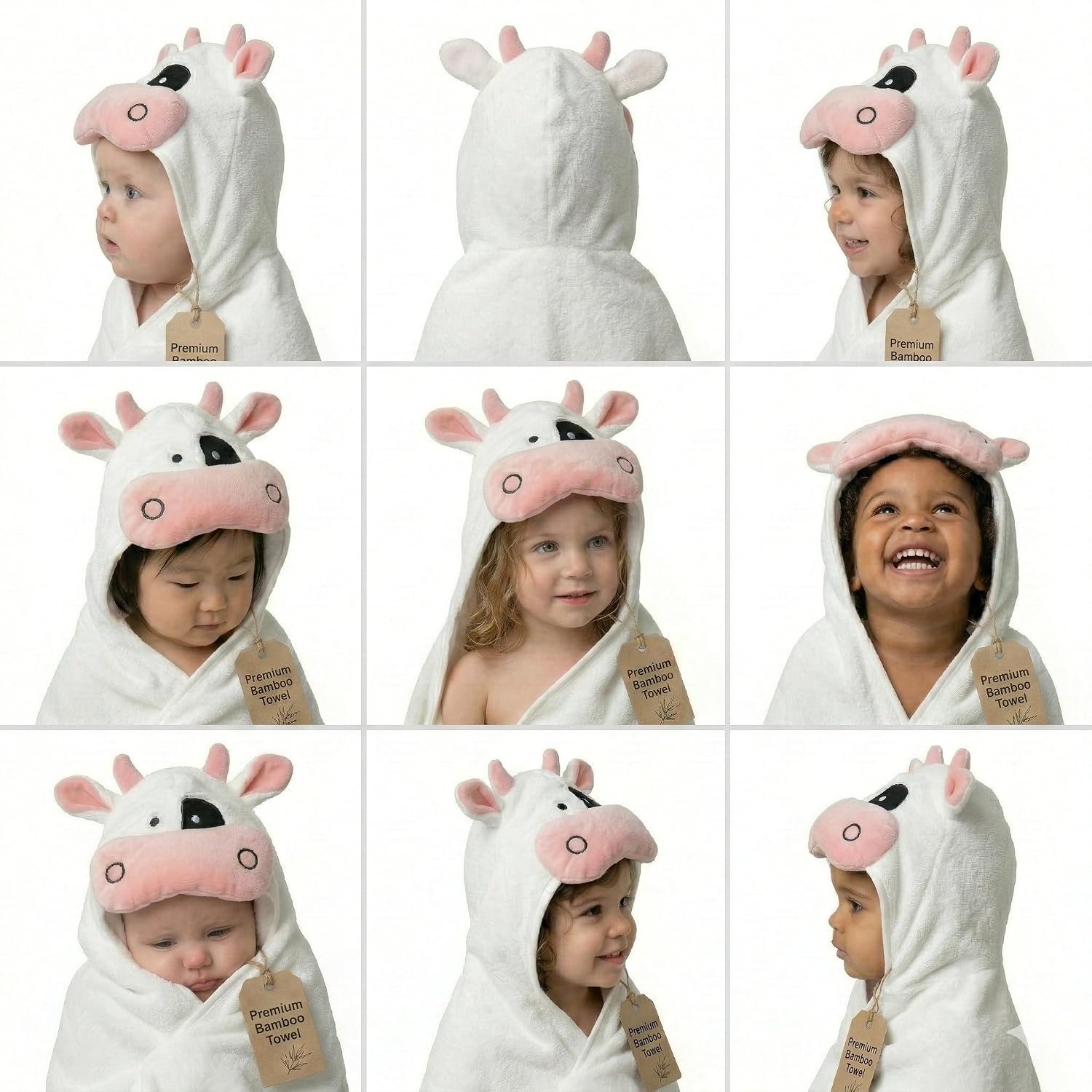 POCASOPA Hooded Towel with Cute Cow Vaquita Design - Rayon Made from Bamboo - Premium Baby Gift - Ultra Soft, Absorbent & Hypoallergenic - Large 35x35” Organic Towel for Newborns, Toddlers & Kids