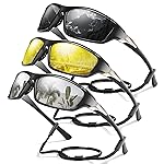 Foliful Polarized Sports Sunglasses for Men, Mens Sunglasses Wrap Around UV400 Protection for Cycling Fishing Driving, Grey/Yellow/White