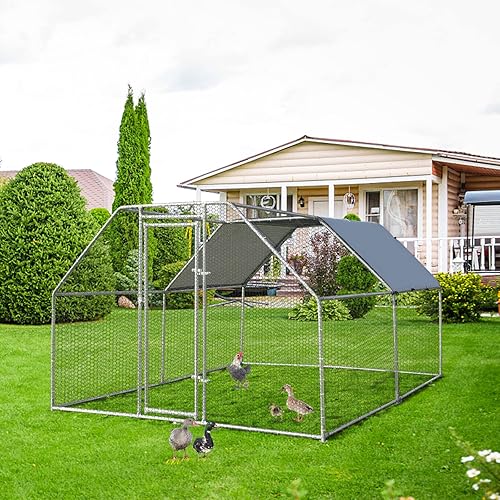 Miniatura 7 de PETSITE Jaula grande de metal para gallinero de corral, gallinero de forma plana con cubierta impermeable para uso en la granja en el patio trasero