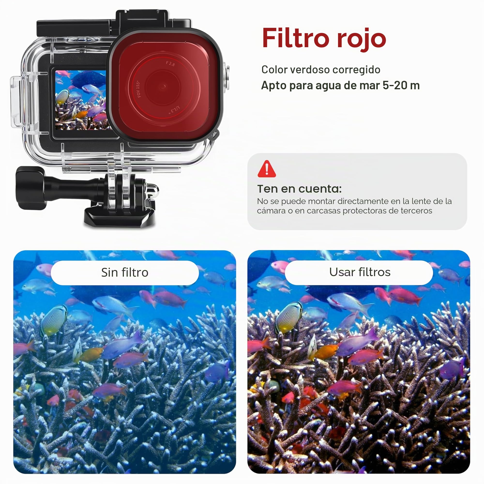 FitStill Carcasa Impermeable de 164 pies y 50 m, 3 filtros y Juego de Mango Flotante, Compatible con dji Osmo Action 5 Pro/Action 4/Action 3, Snorkel, Surf, Wakeboard, Funda Protectora, Juego de