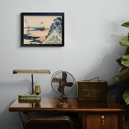 Miniatura 4 de Lost Cabin Asakusa Honganji Temple por Katsushika Hokusai  Impresión en marco plano negro  Reproducción de pintura de obras de arte finas  Regalo de