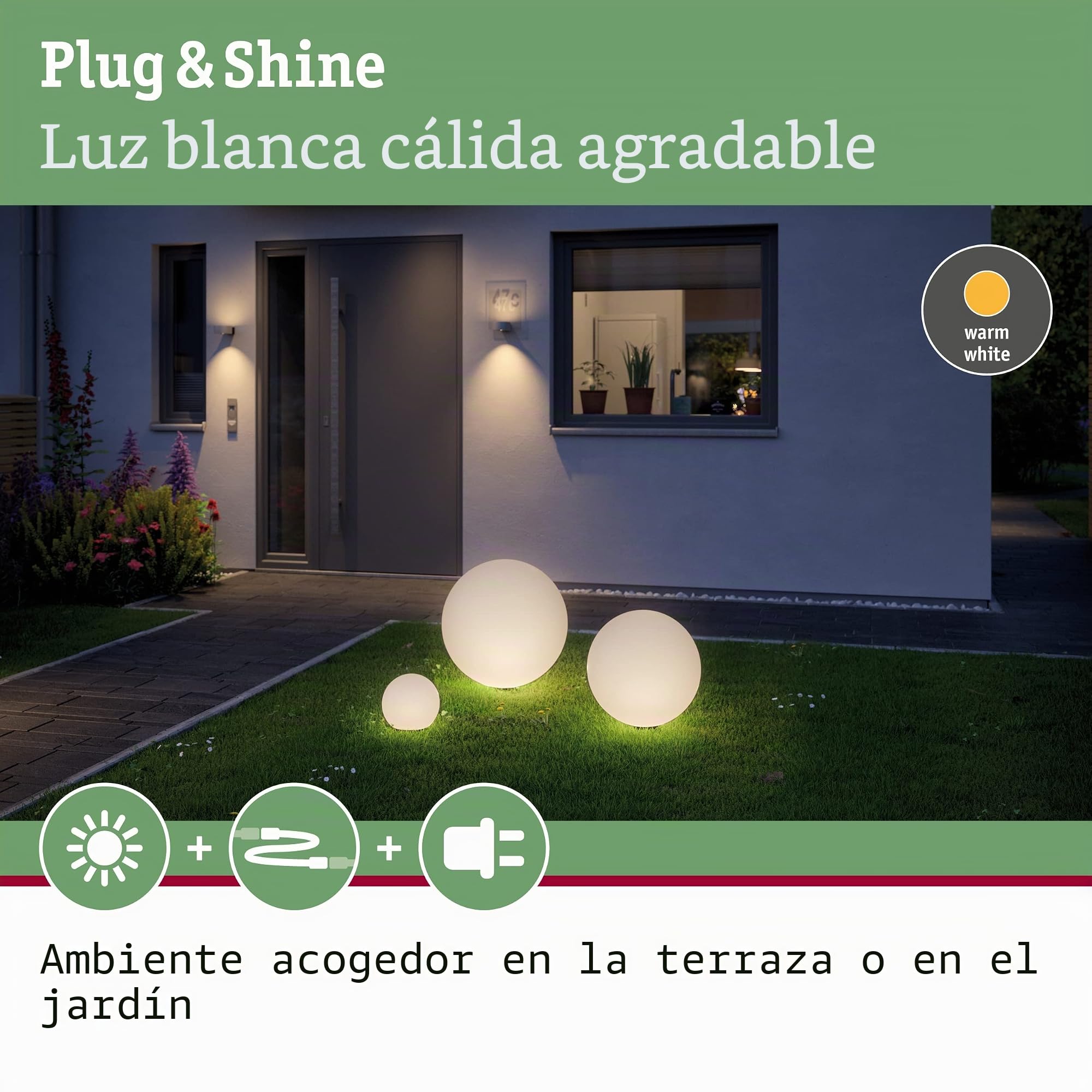 Paulmann 94177 Objeto luminoso Plug & Shine Globe IP67 3000 K 235 lm 24 V 94177 Lum.esférica, lum.exterior, iluminación jardín, iluminación terraza
