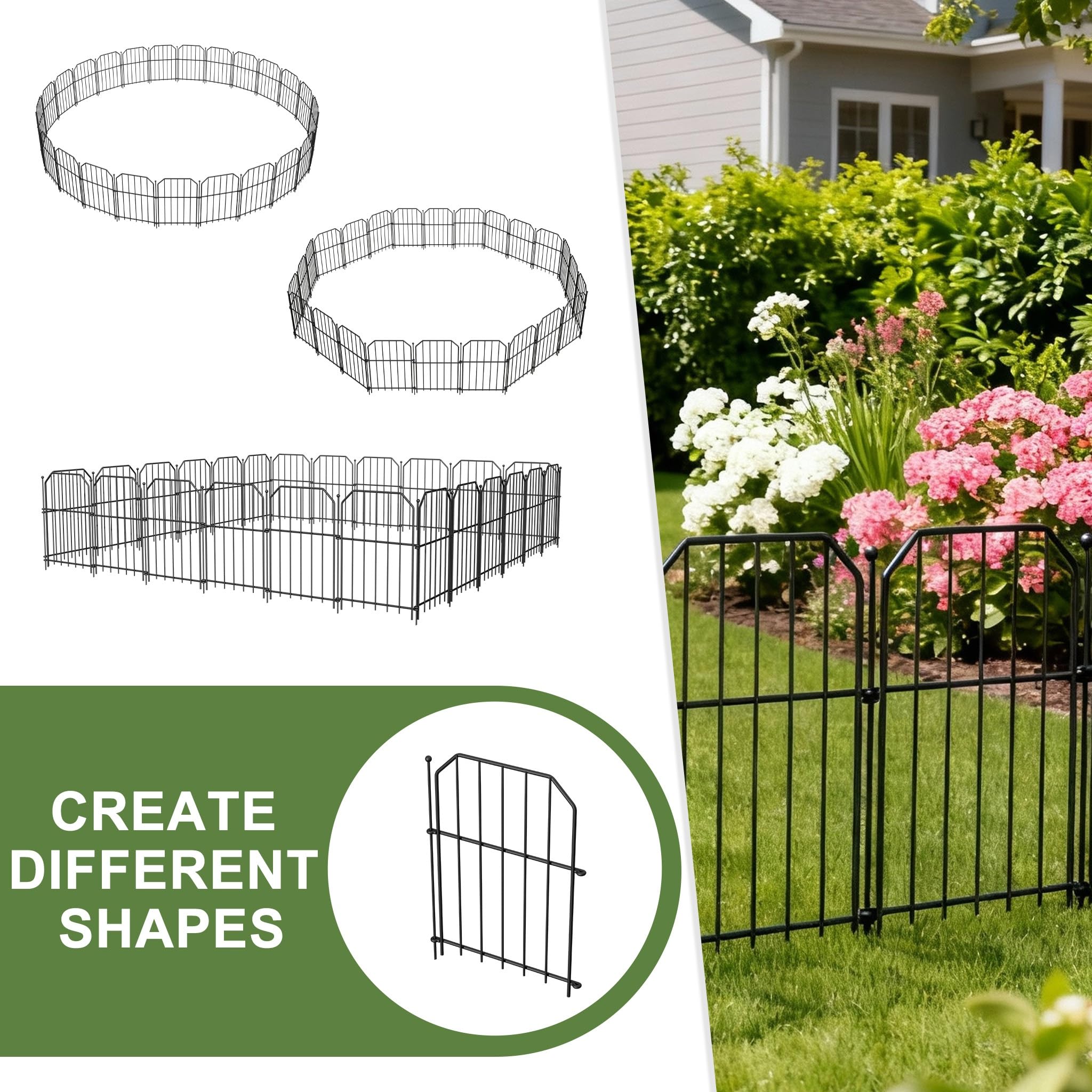 25 Stück Dekorative Zäune, 40x28cm Zaunelemente, Rechteck Steckzaun ohne Graben, Rostfreies Metall Tierzaun, Beetzaun zum Stecken, Kleiner Gitterzaun für Außenbereich/Garten (Totale 700cm Lange)
