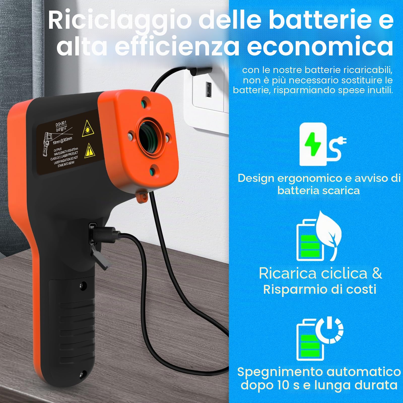 Termometro Infrarossi, WapoRich Digitale Laser Senza Contatto Termometro Pistola -50℃~1600℃ IR Industrial Pirometro Portatile con Emissività Regolabile D:S=30:1 per HVAC Cucina Pizza (NON per Umani)