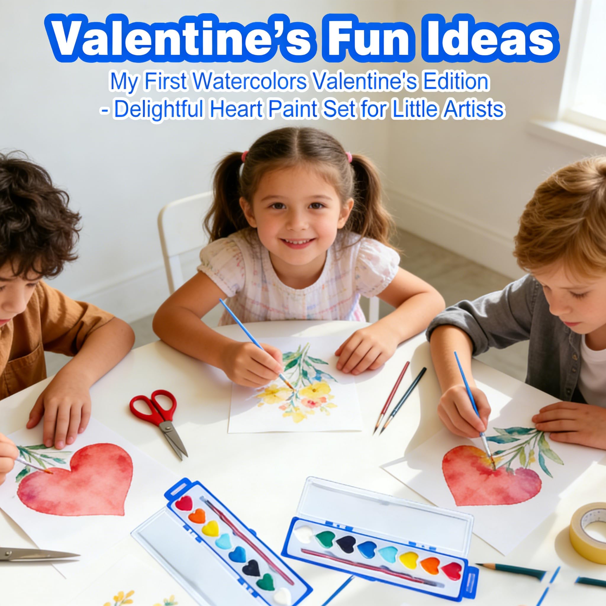 Heart Shaped Watercolor Paint Set -12 Pack Valentines Day Classroom Gifts Bulk, Party Favors for School Class Preschool (12pc,8 colors) — view 2