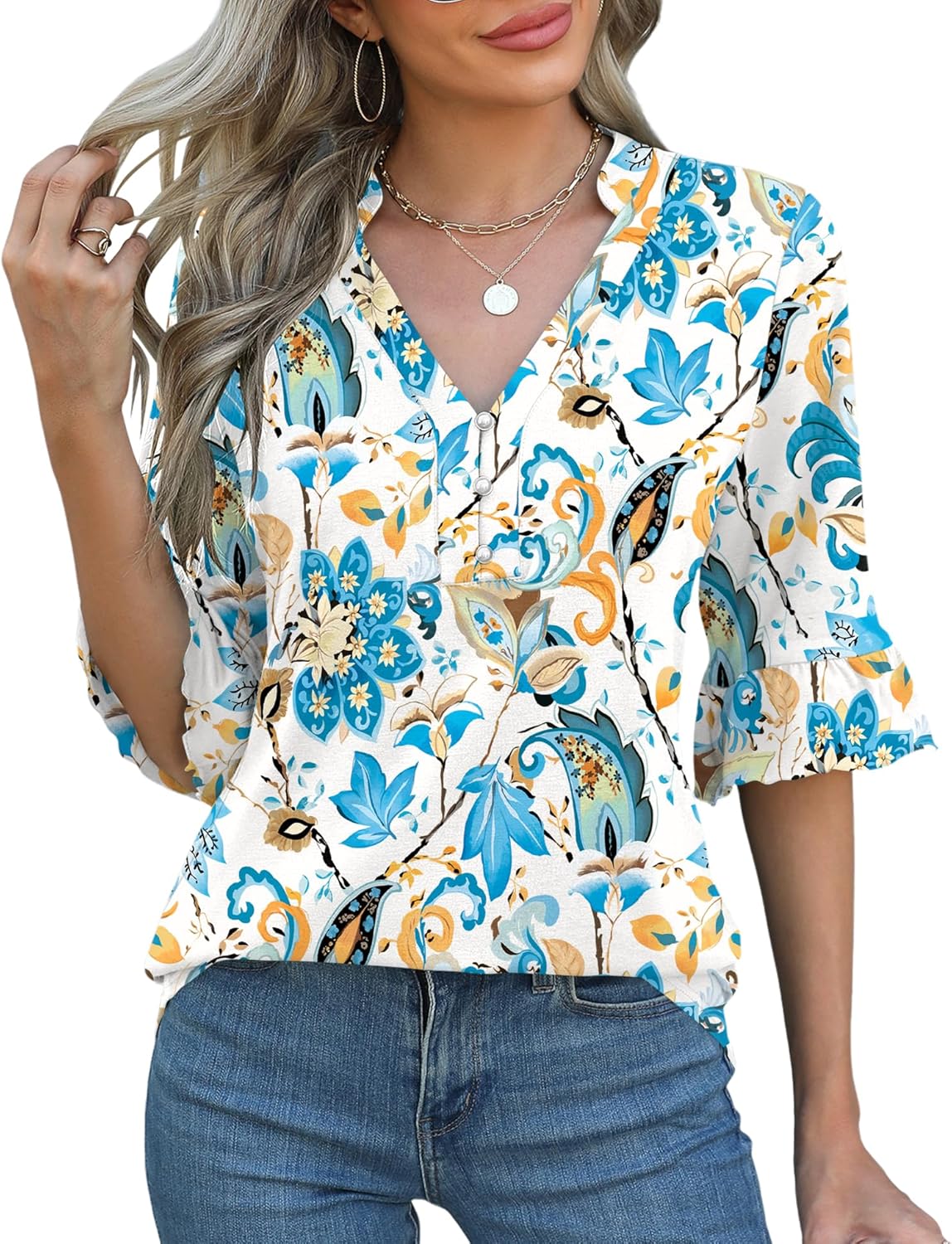 Apricot Blue Floral