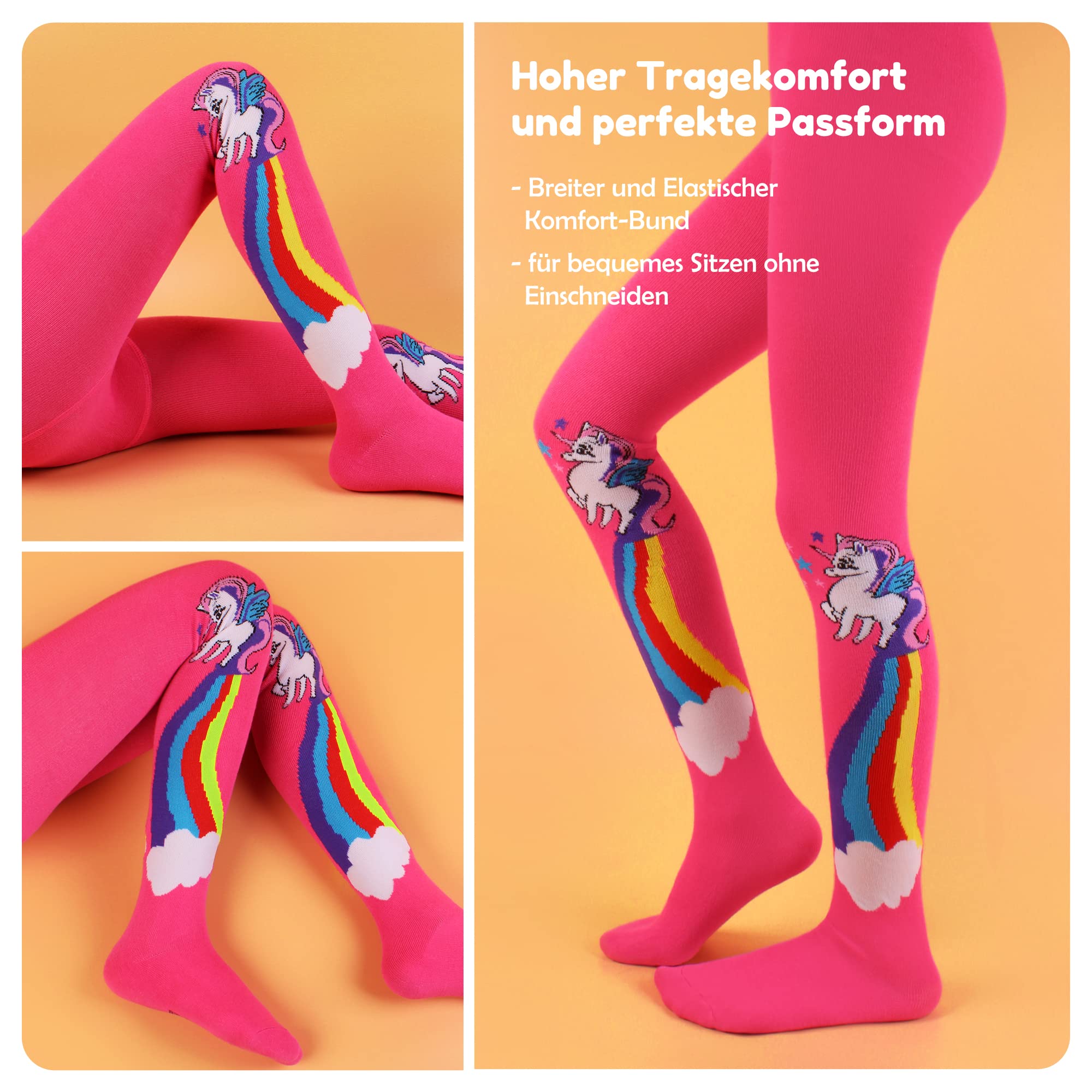 L&K-II Lot de 6 collants enfants filles, collants tricotés motif licorne avec différentes couleurs 2712
