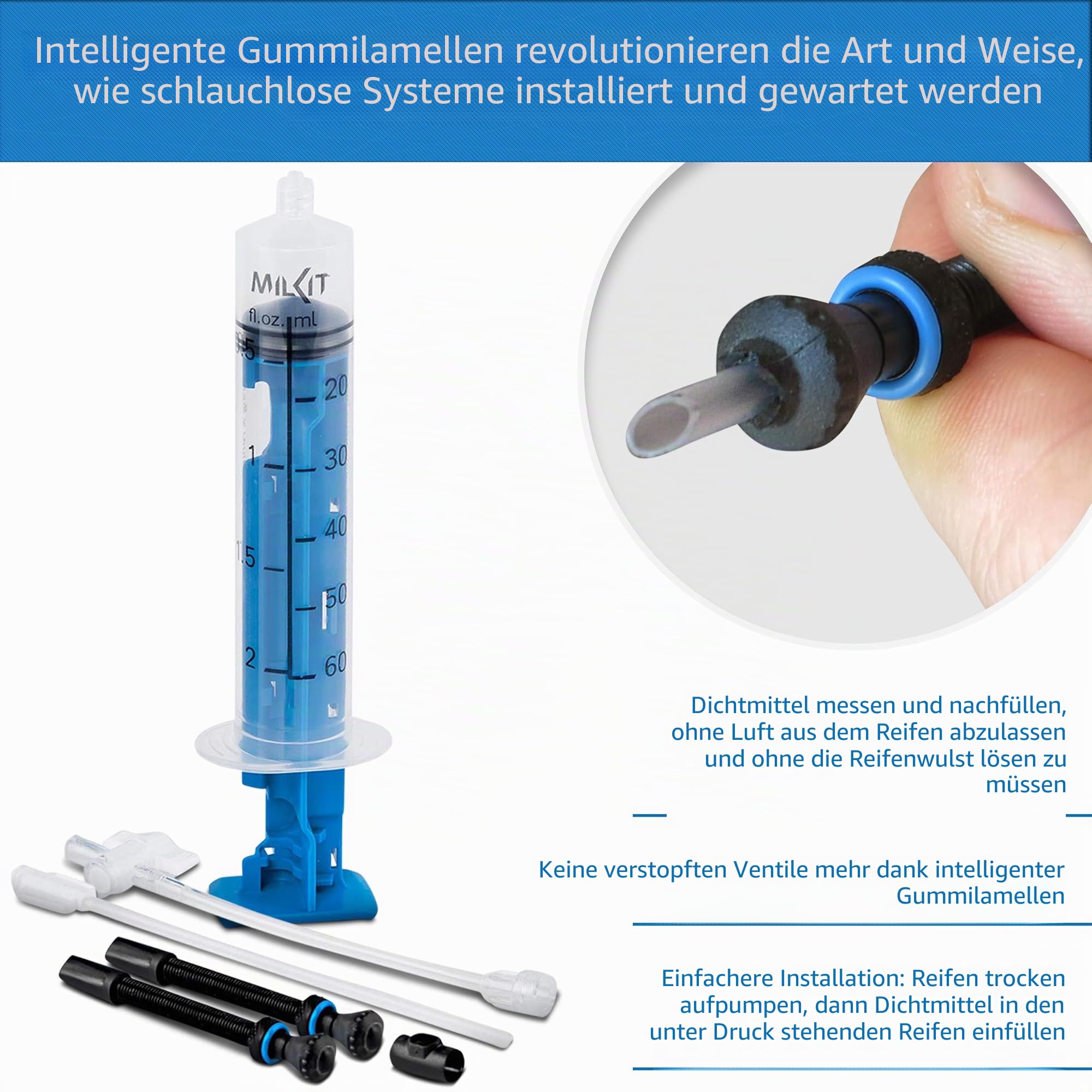 milKit Tubeless Conversion Kit - Umrüst Set inkl. patentiertem Tubeless Zubehör - geeignet für MTB und Rennrad - Tubeless Repair Kit zum umrüsten oder montieren