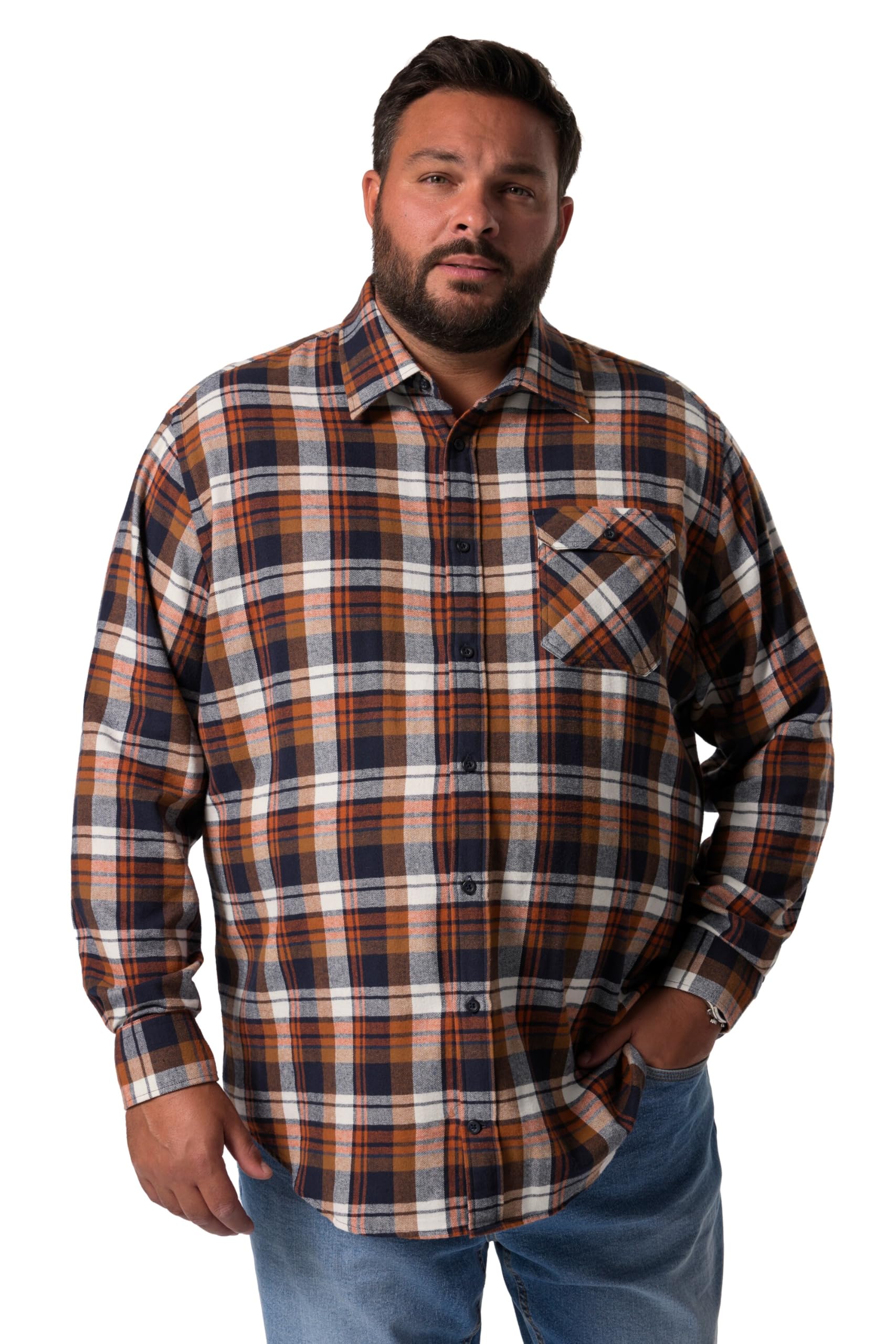 Men Plus Herren große Größen Übergrößen Menswear L-8XL Karo-Flanellhemd, Langarm, Kentkragen, Modern Fit 832856