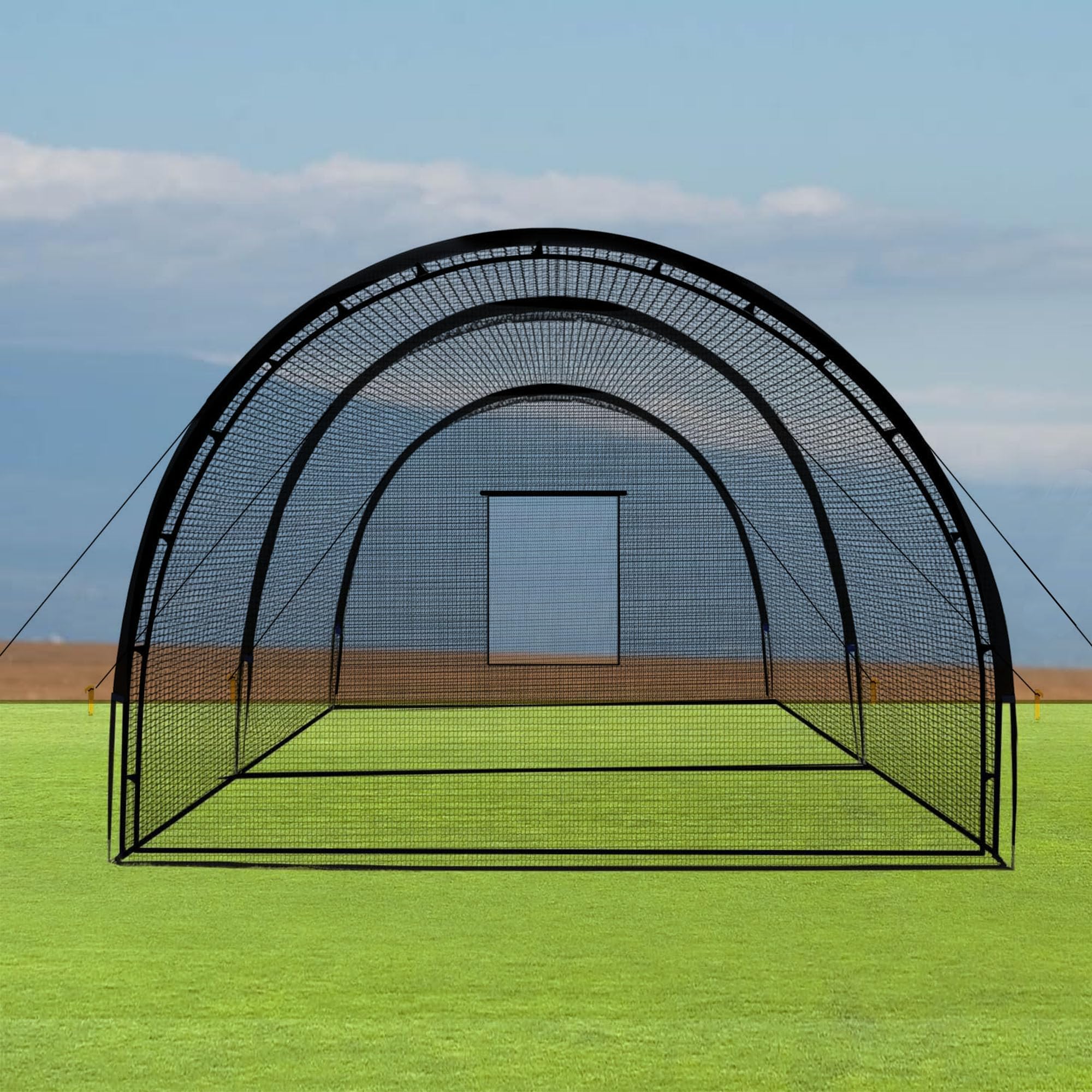 GarveeLife Filet de Cage de Baseball - 10 x 3,65 x 2,4 m - Portable - avec Trou - avec Ouverture de Machine à Pitching - Porte Amovible et Sac de Transport - pour Frapper et Lancer - Golf